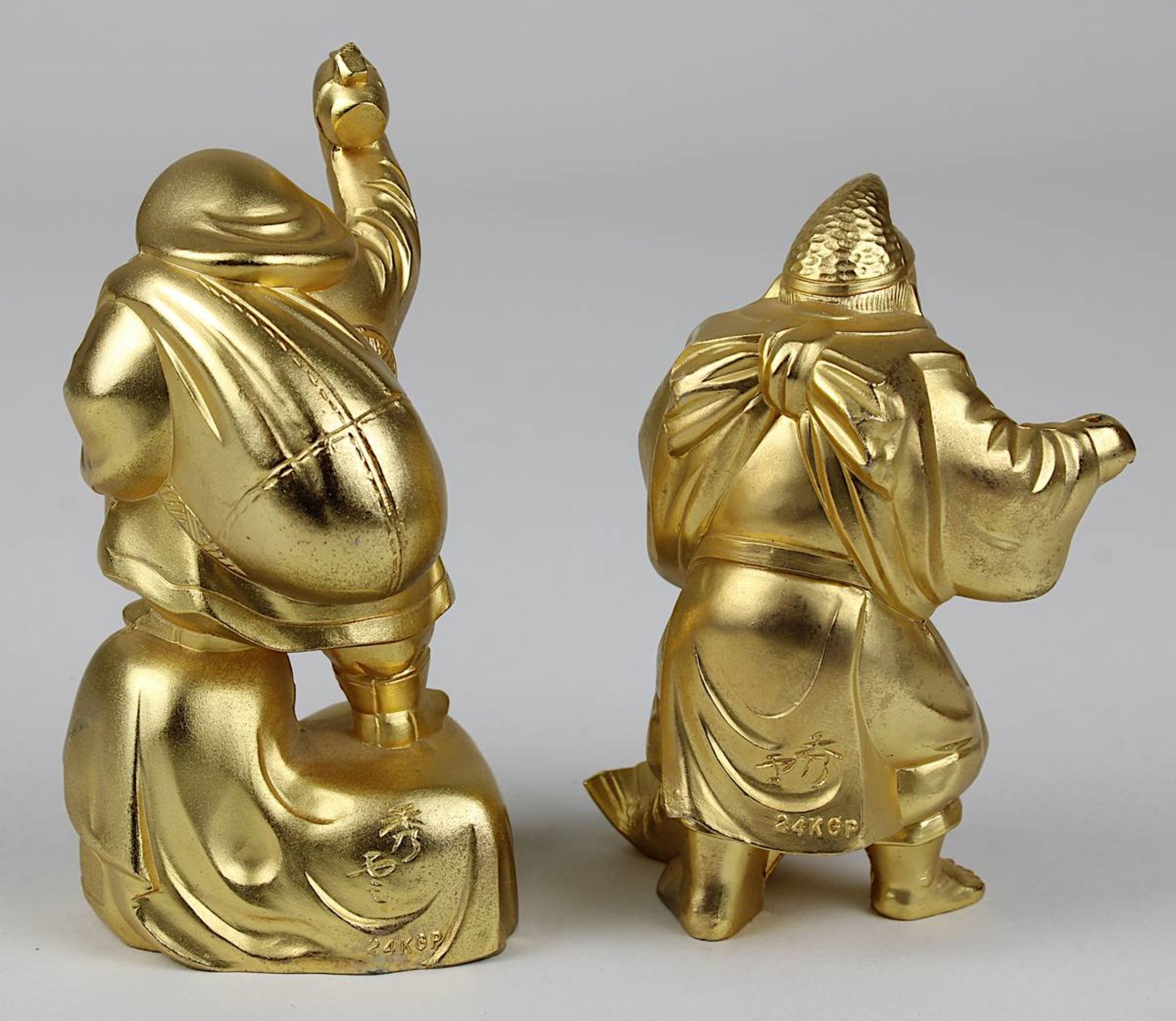 Zwei der sieben Glücksgötter, vergoldete Kupferlegierung, Takaoka, Japan neuzeitlich, H 10 bzw. 8 - Image 2 of 4