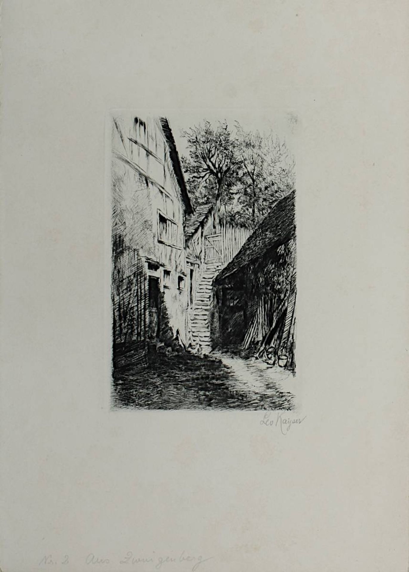 Kayser, Leopold (Darmstadt 1868 - 1933 Darmstadt), vier Radierungen: "Am Zwingenberg" (2 Stück) - Bild 4 aus 5