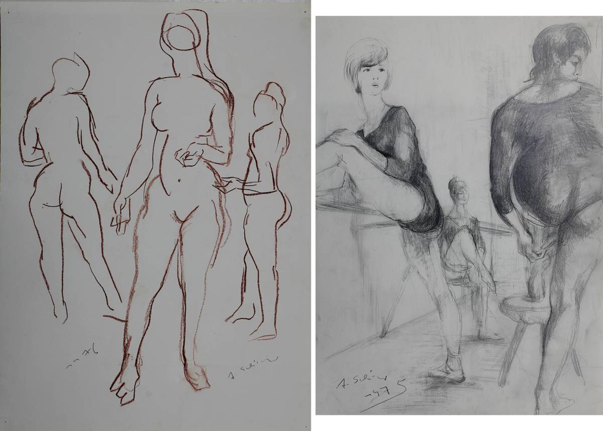 Schröder, Hans (Saarbrücken 1930 - 2010 Saarbrücken), zwei Zeichnungen: Balletttänzerinnen,