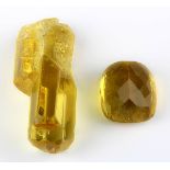 Goldberyll geschliffen, 5,91 ct, und Goldberyll roh, 17,10 ct: Goldberyll rechteckig, facettiert,