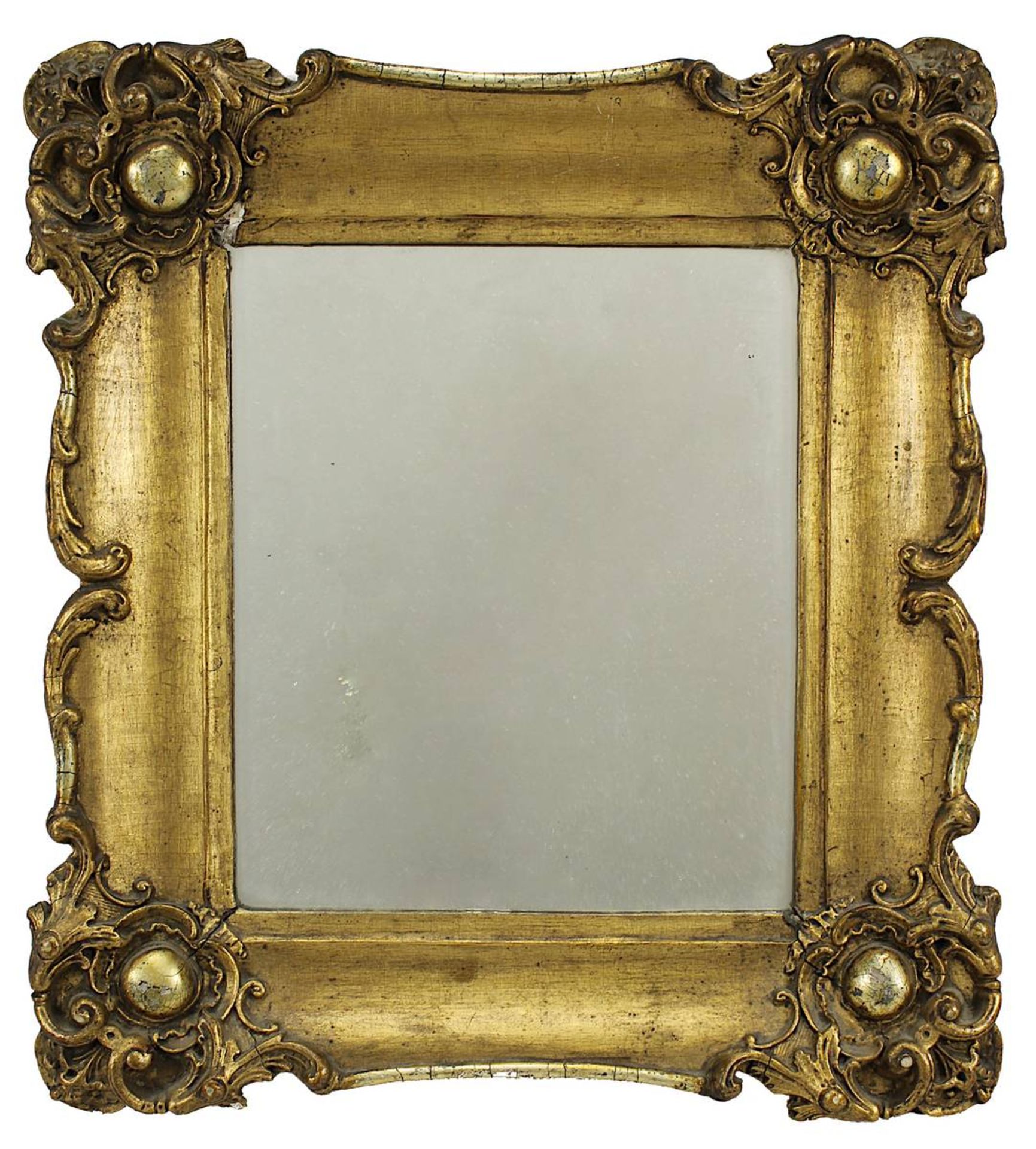 Kleiner Spiegel, im Barockstil, deutsch M. 19. Jh., Holzrahmen stuckiert u. vergoldet, mit
