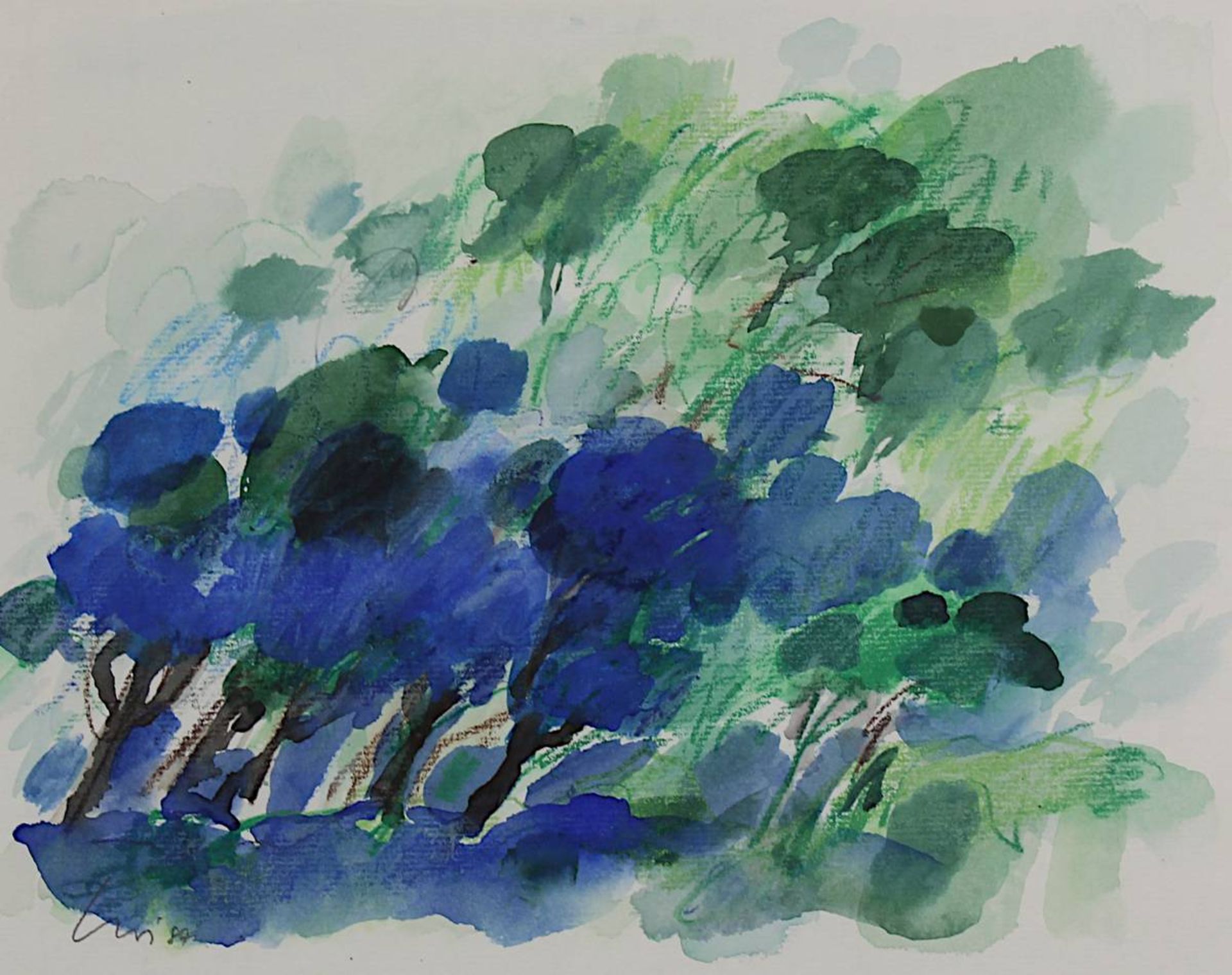 Noé, Heinrich G. (geb. 1938 Neustadt), grün blaue Bäume, Aquarell, links unt. sign. u. dat. (19) - Image 2 of 2
