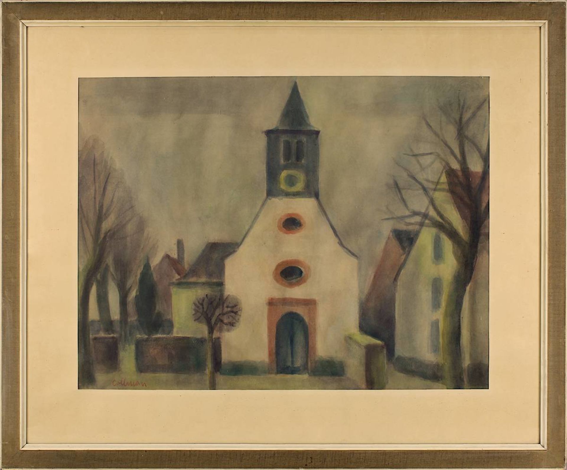Collmann, Helmut (Rehlingen 1918 - 1996 Saarbrücken), saarländische Kirche, Aquarell 1950er Jahre,
