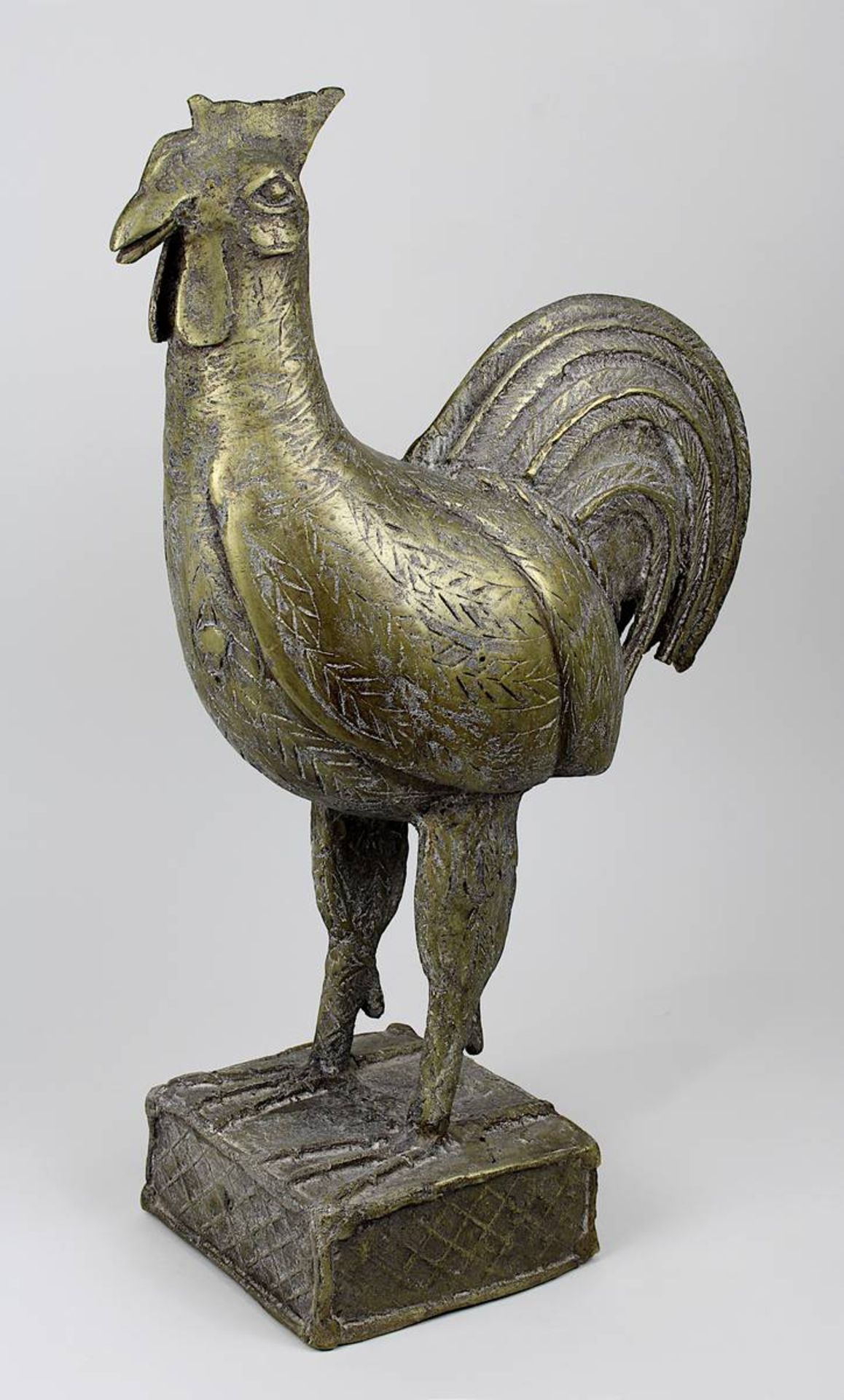 Großer Hahn aus Bronze, Benin / Nigeria, Westafrika, nach alten Vorbildern zur Dekoration eines