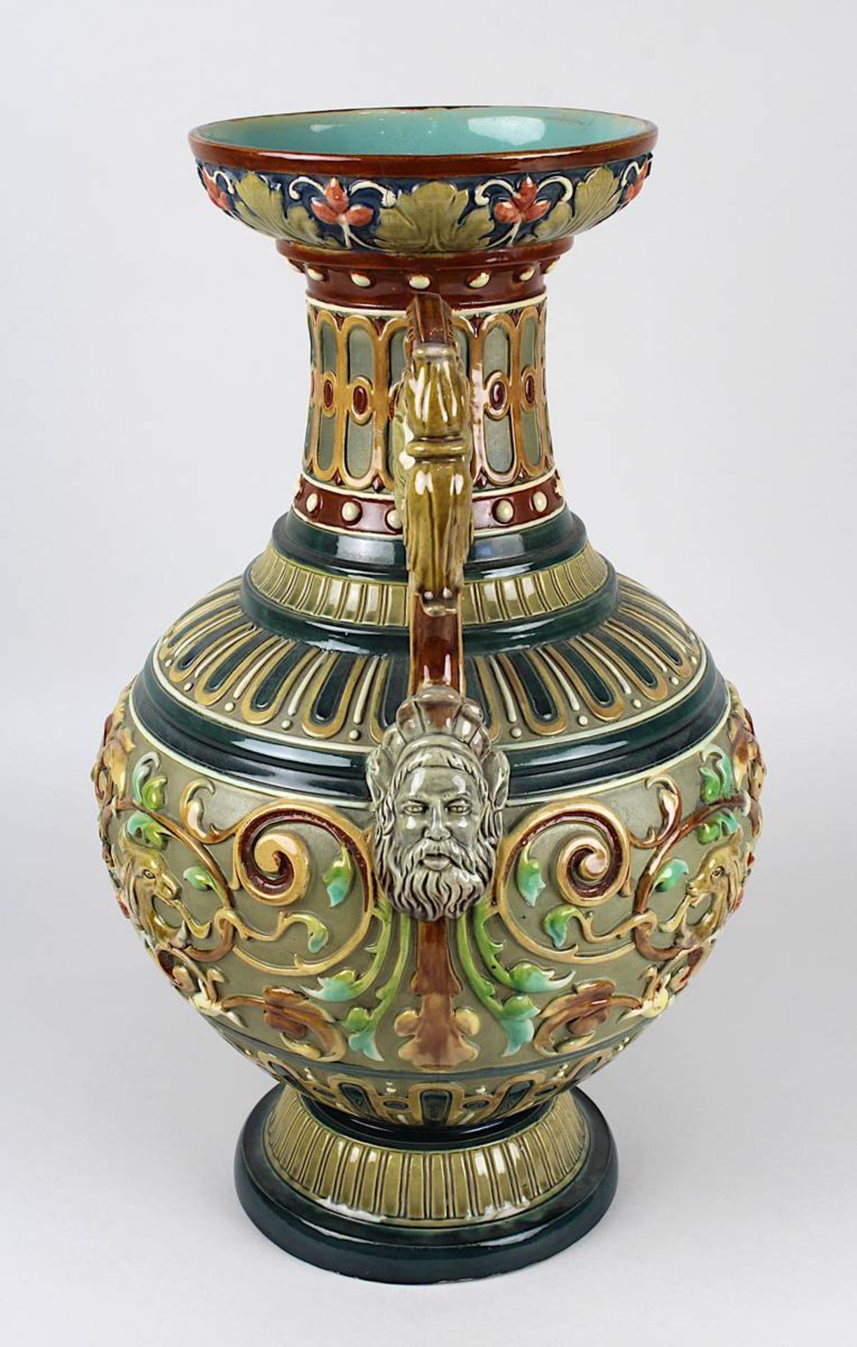 Wilhelm Schiller & Sohn Keramik Prunk-Vase, Bodenbach Böhmen um 1900, balusterförmiger Korpus, - Bild 4 aus 5