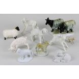 Zehn Schafsfiguren verschiedener Hersteller: eine Figur Gräfenthal, zwei Figuren Göbel, eine Figur