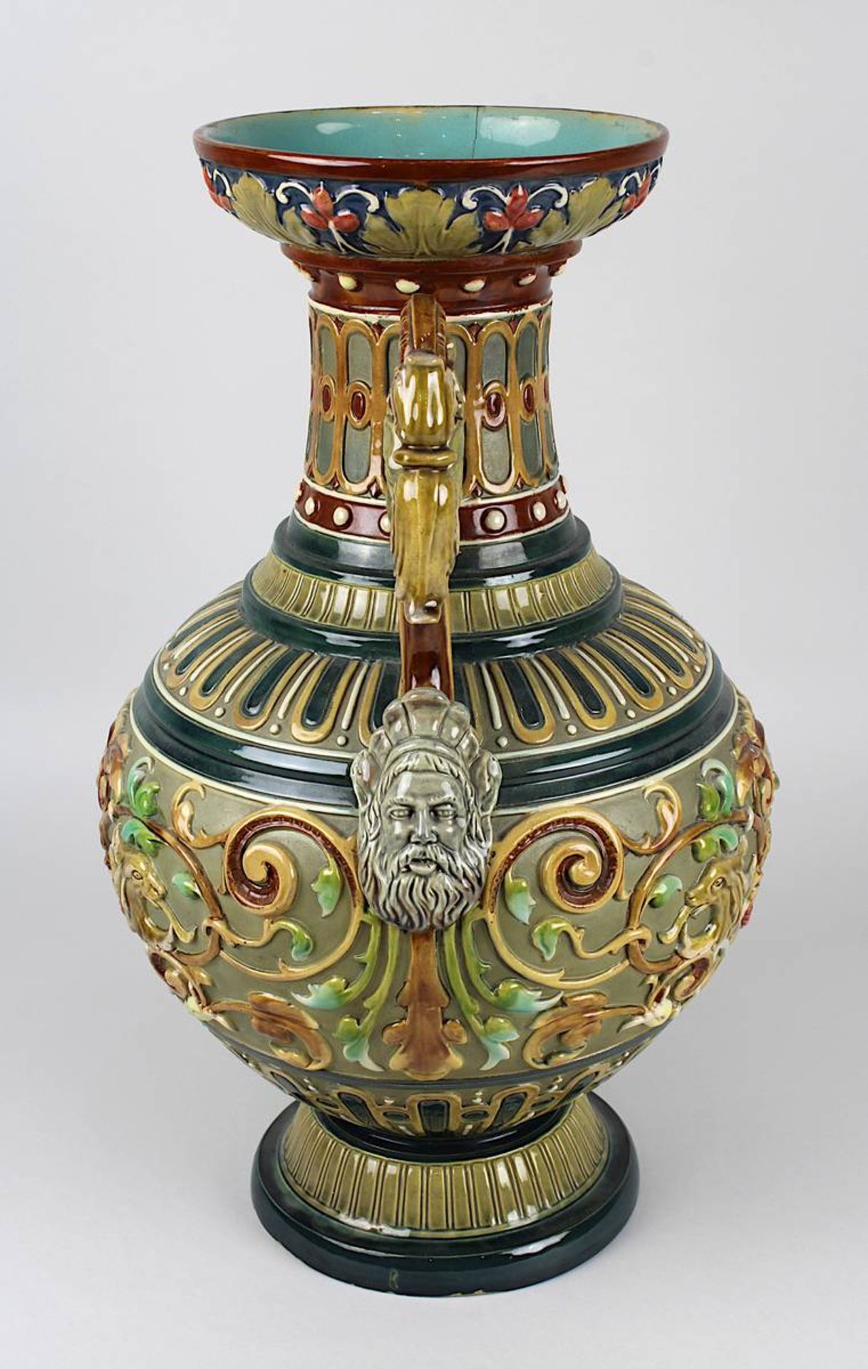 Wilhelm Schiller & Sohn Keramik Prunk-Vase, Bodenbach Böhmen um 1900, balusterförmiger Korpus, - Bild 2 aus 5