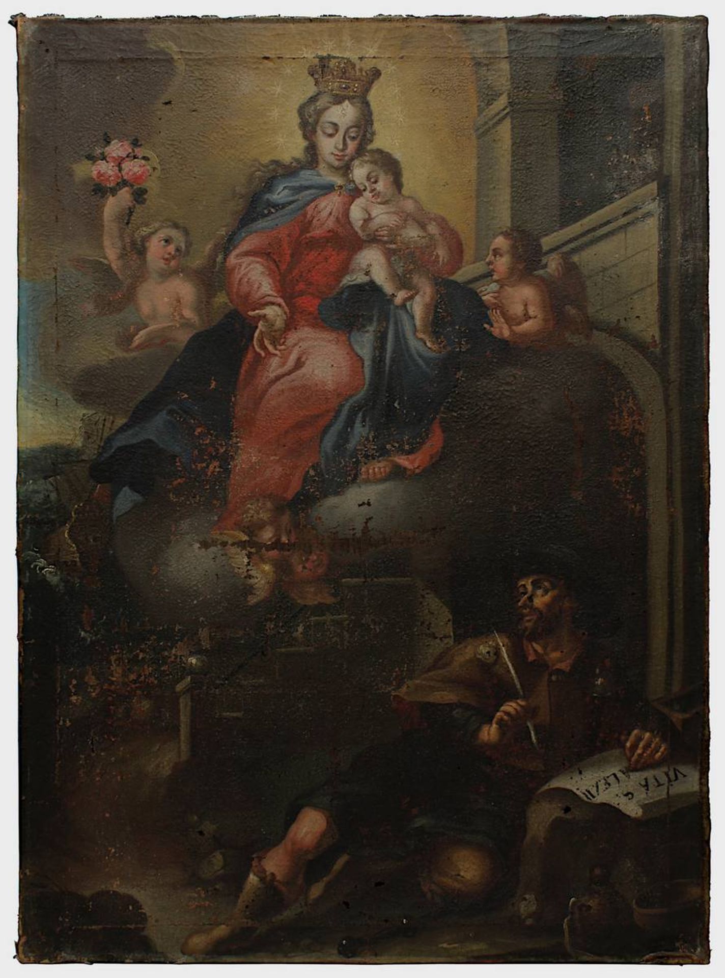 Barockmaler, Italien 17. Jh., Maria mit Jesusknaben und Engeln, im Vordergrund Alexius von Edessa,