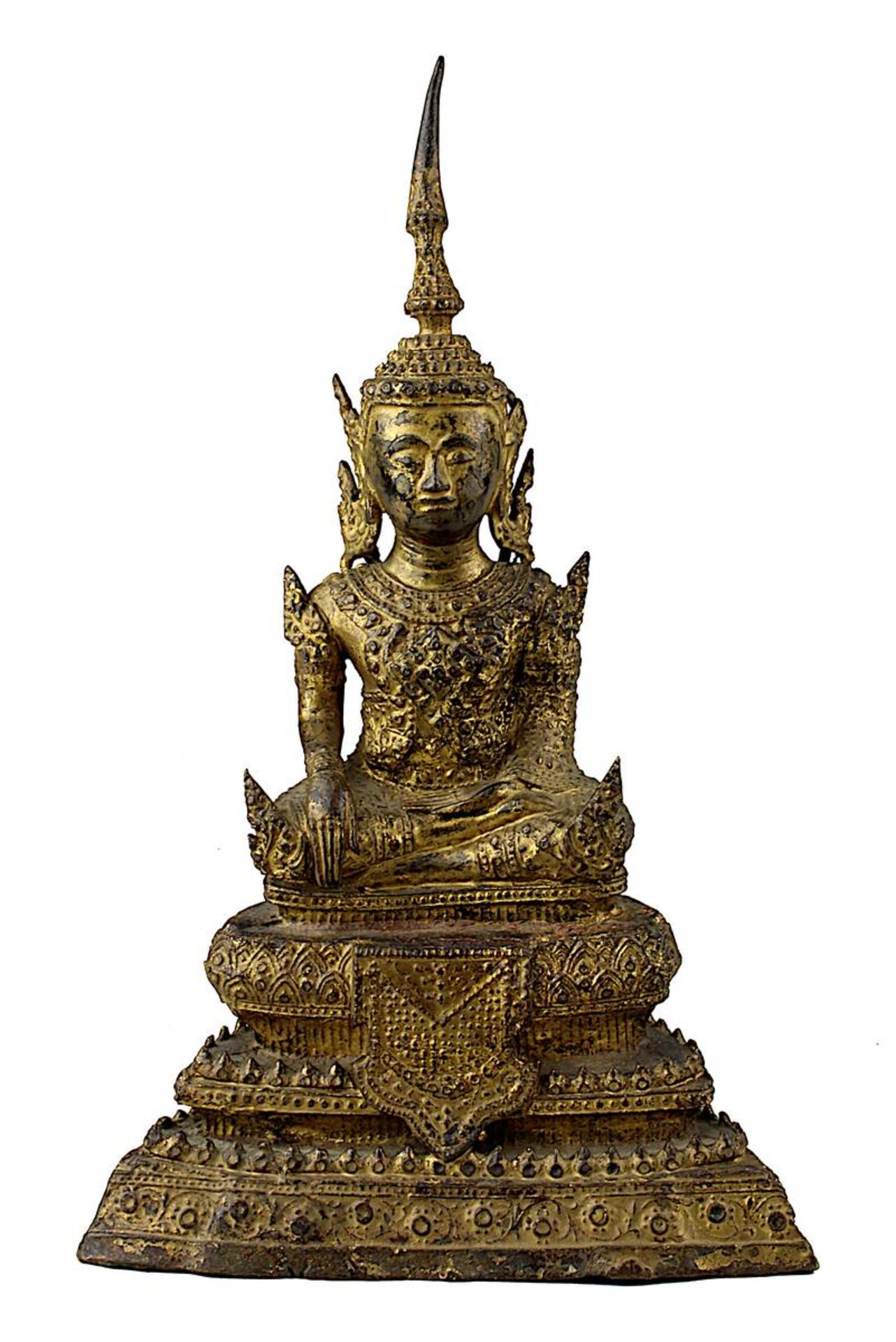 Bronzebuddha, Siam 19. Jh. Rattanakosin, in meditierender Haltung im Lotussitz, auf dreifach
