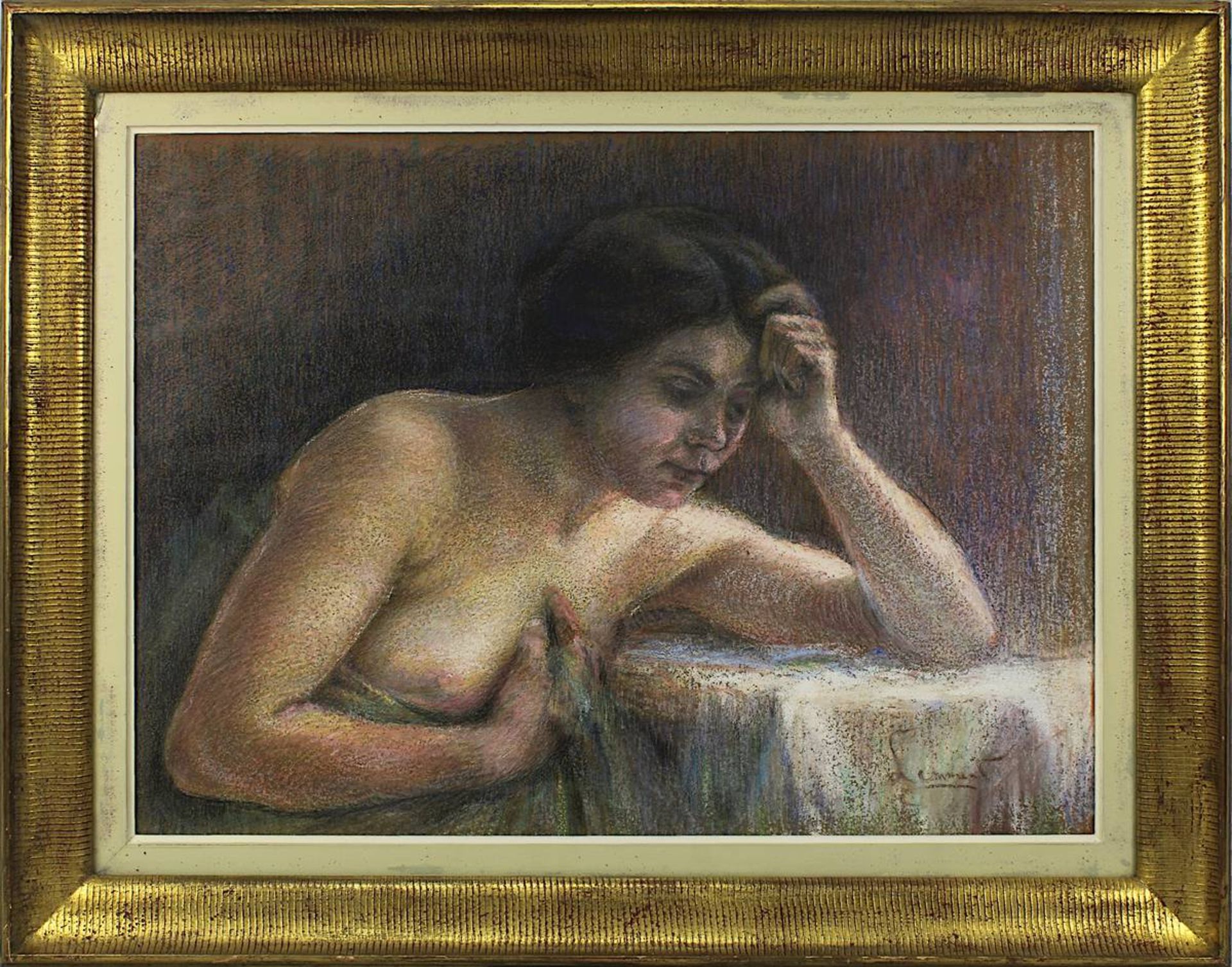 Lemmen, Georges (wohl) (Schaerbeek 1865 - 1916 Uccle) Weiblicher Halbakt am Tisch, Pastell-
