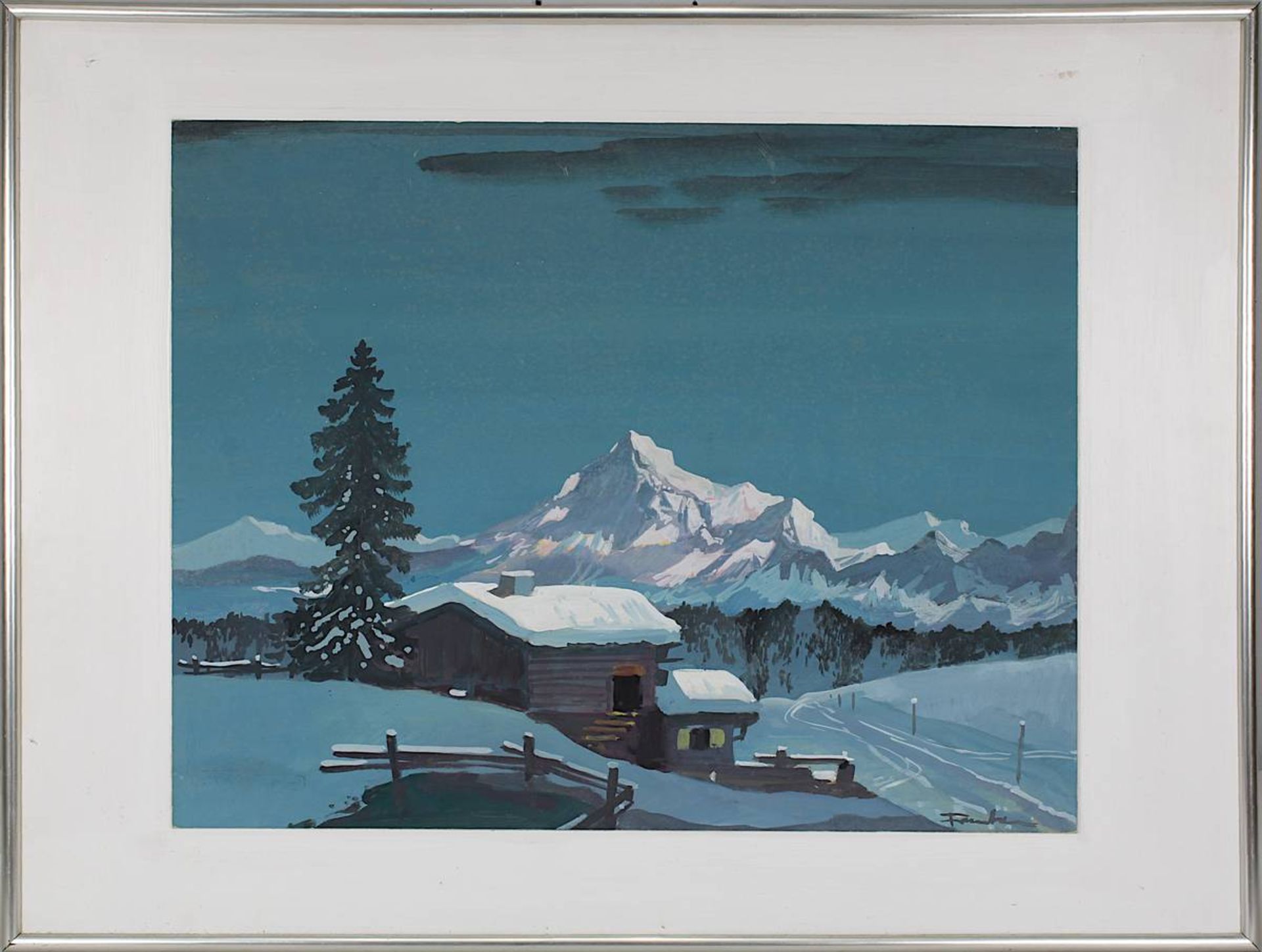 Frantzen, Peter (Saarbrücken 1913 - 2003 Dudweiler) "Wintertag", Winterlandschaft mit Berghütte in