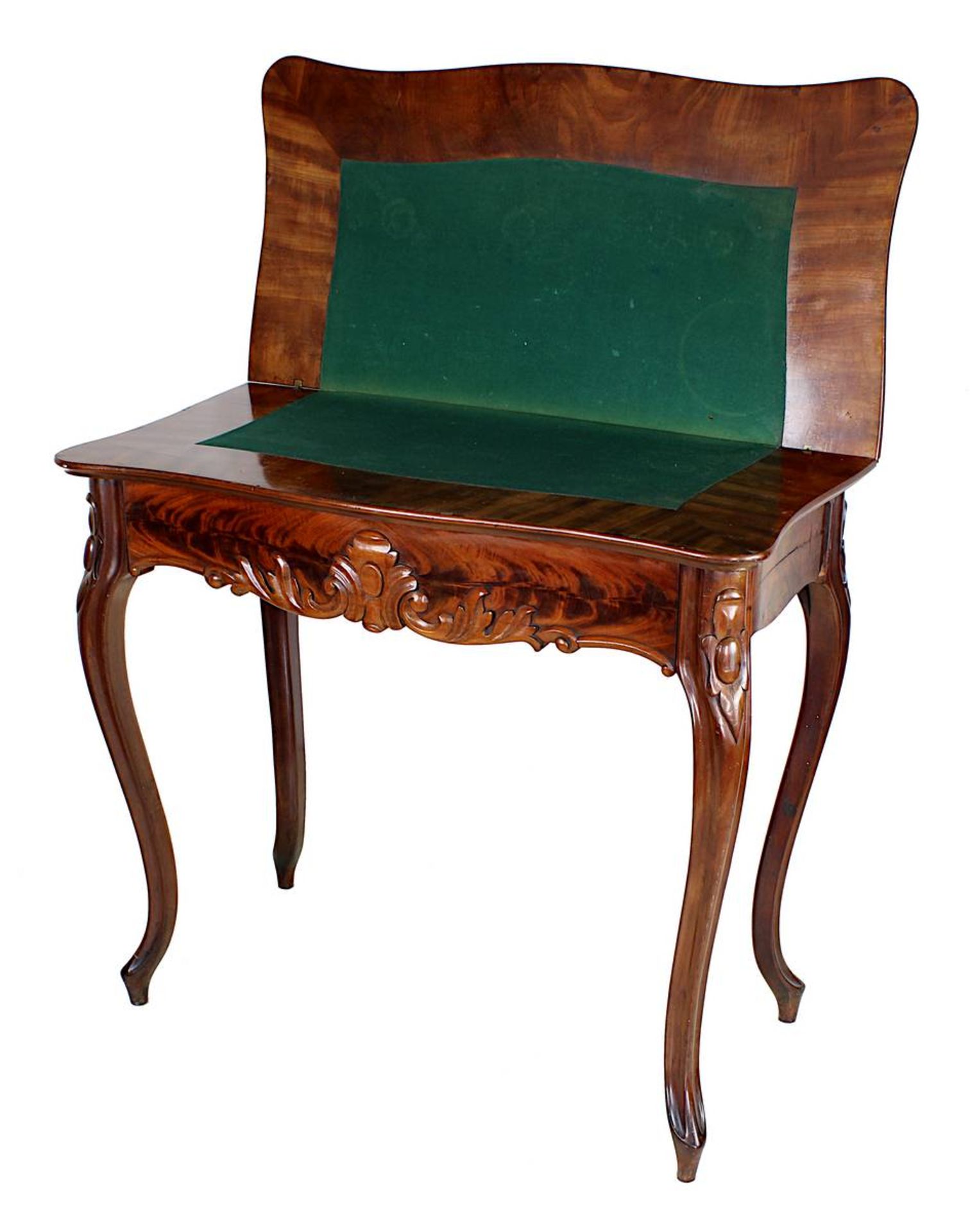 Spieltisch, Frankreich M. 19.Jh., Mahagoni mit schöner Maserung, auf vier geschwungenen Beinen, - Image 2 of 2