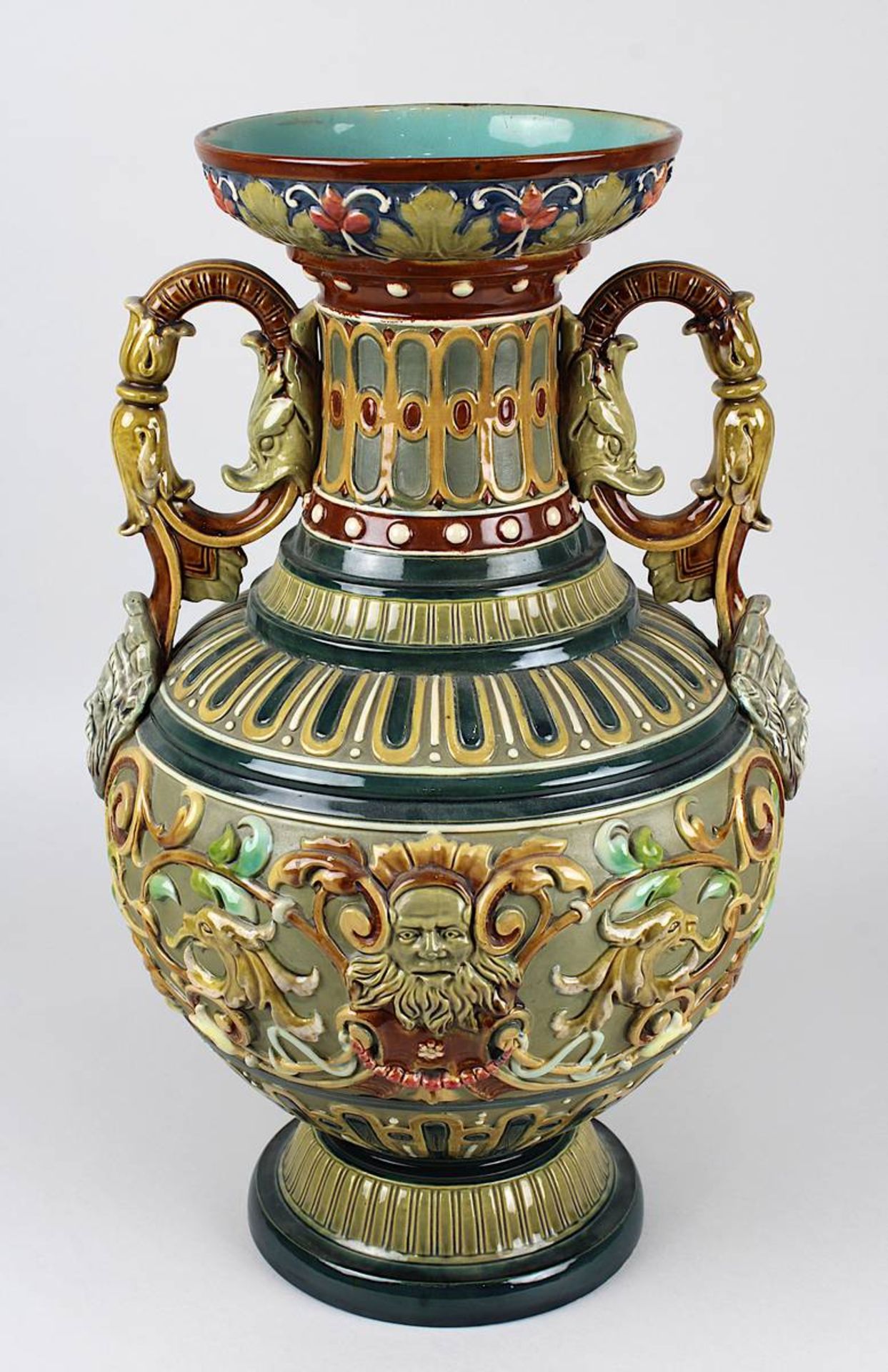 Wilhelm Schiller & Sohn Keramik Prunk-Vase, Bodenbach Böhmen um 1900, balusterförmiger Korpus, - Bild 3 aus 5