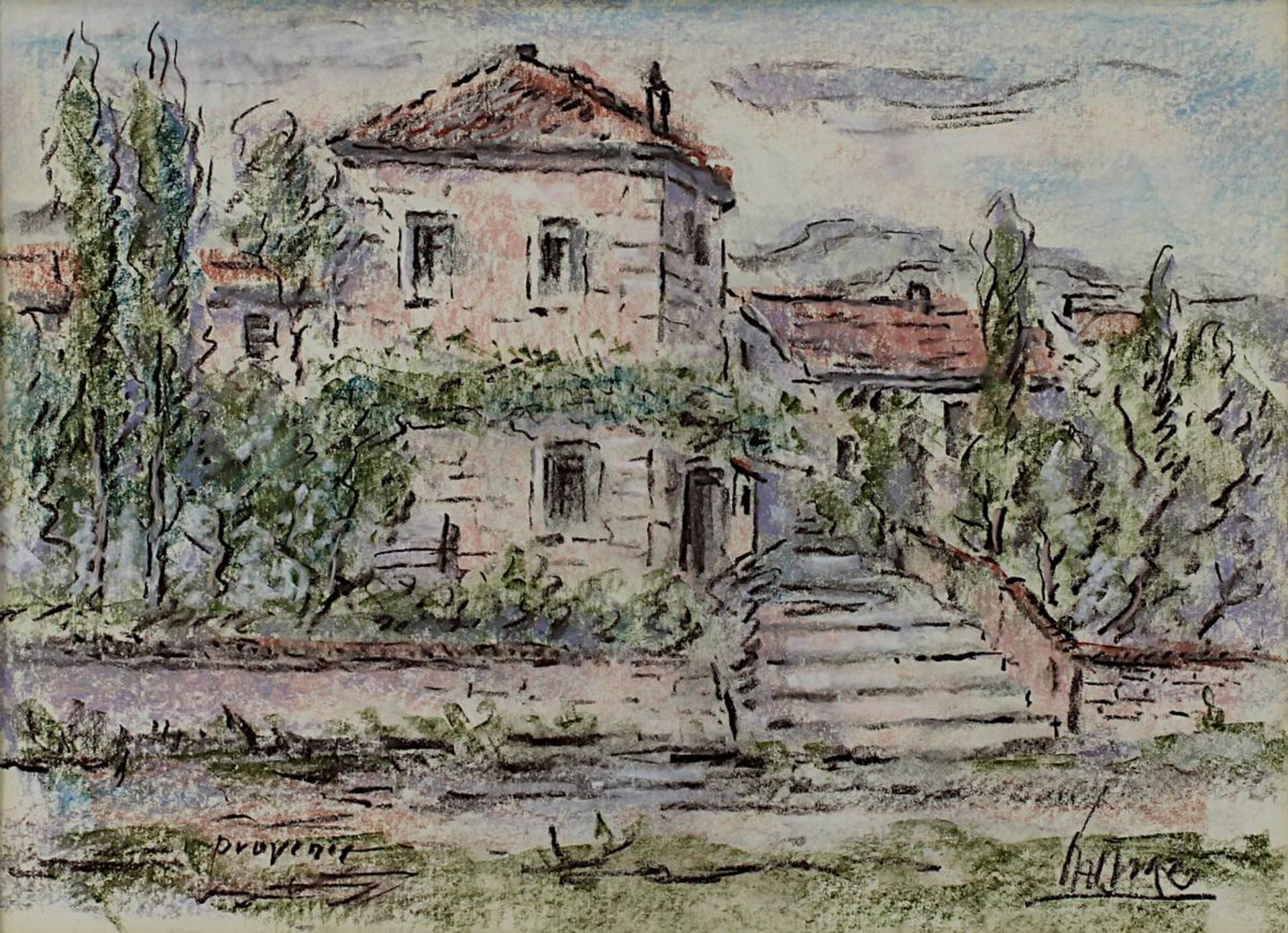 Lauer, Heins-Maria (Gunzenau 1924 - 2014 Saarbrücken) "Provence", Graphit- u. Farbkreidezeichnung, - Image 2 of 2