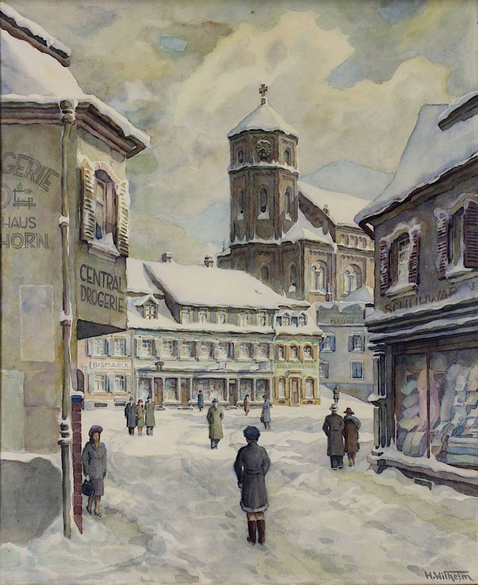 Wilhelm, Hermann (geb. 1899 Pirmasens) "Alter Homburger Markt-Platz im Schnee", im Hintergrund die - Image 2 of 2
