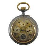 Große Komplikations-Taschenuhr, Schweiz um 1900, Stahlgehäuse, vernickelte Platine mit