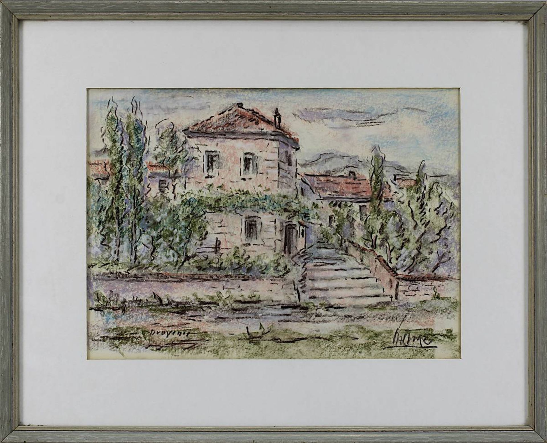 Lauer, Heins-Maria (Gunzenau 1924 - 2014 Saarbrücken) "Provence", Graphit- u. Farbkreidezeichnung,