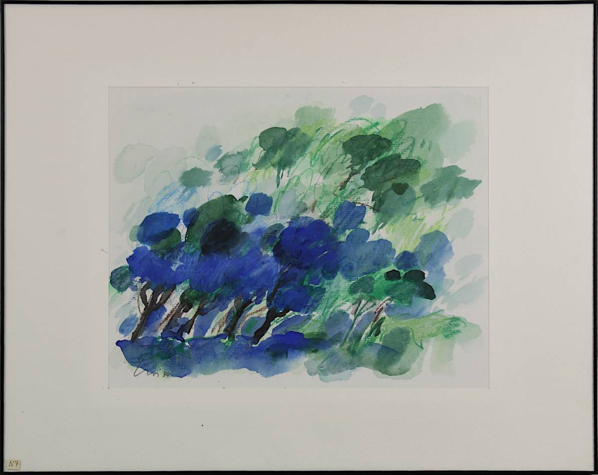 Noé, Heinrich G. (geb. 1938 Neustadt), grün blaue Bäume, Aquarell, links unt. sign. u. dat. (19)