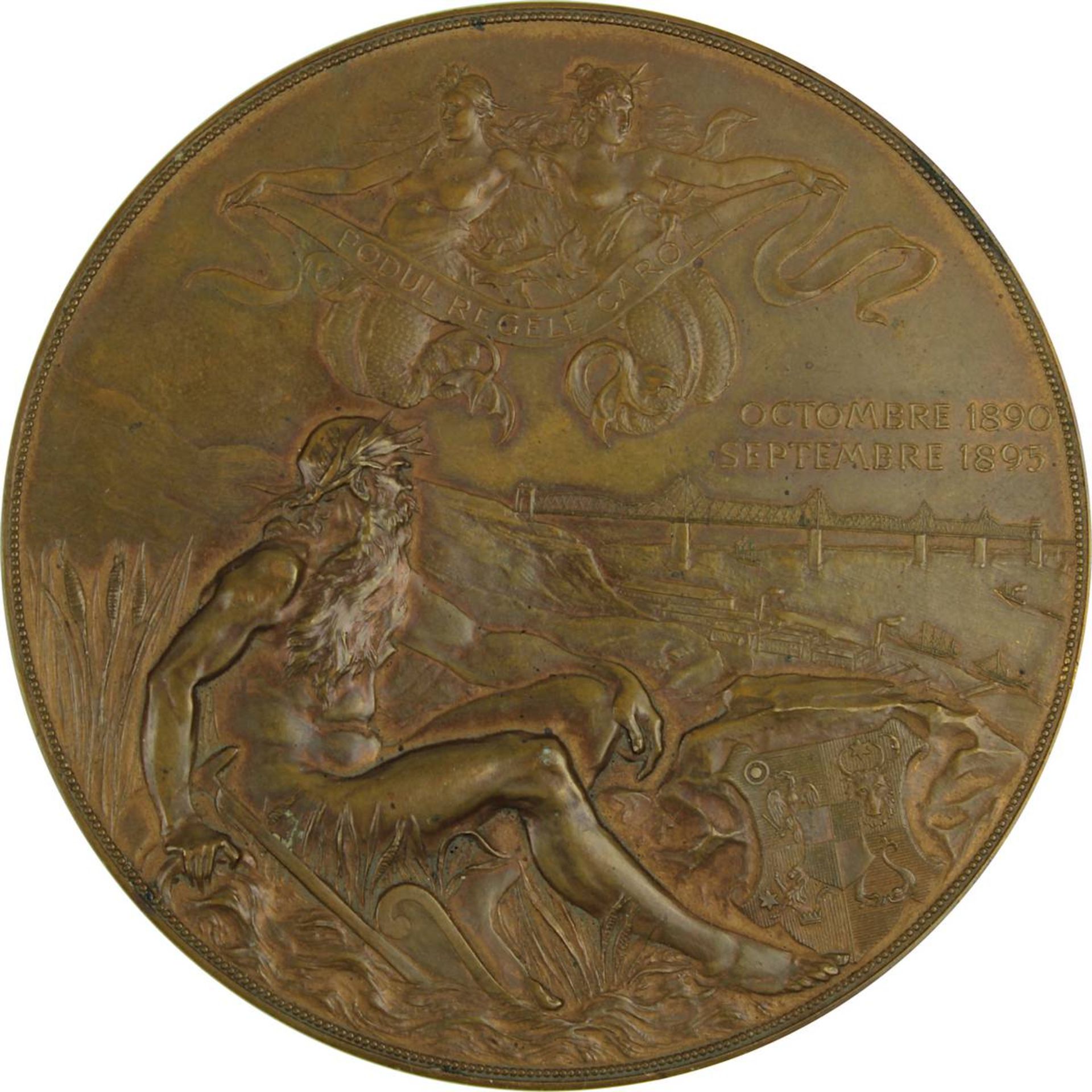 Bronzemedaille König Carol I. von Rumänien 1895, zur Eröffnung der König Karl-Eisenbahnbrücke über - Image 3 of 3