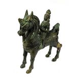 Reiterfigur, Indien, nach antikem Vorbild, Bronze im Wachsausgußverfahren, am hinteren Lauf mit