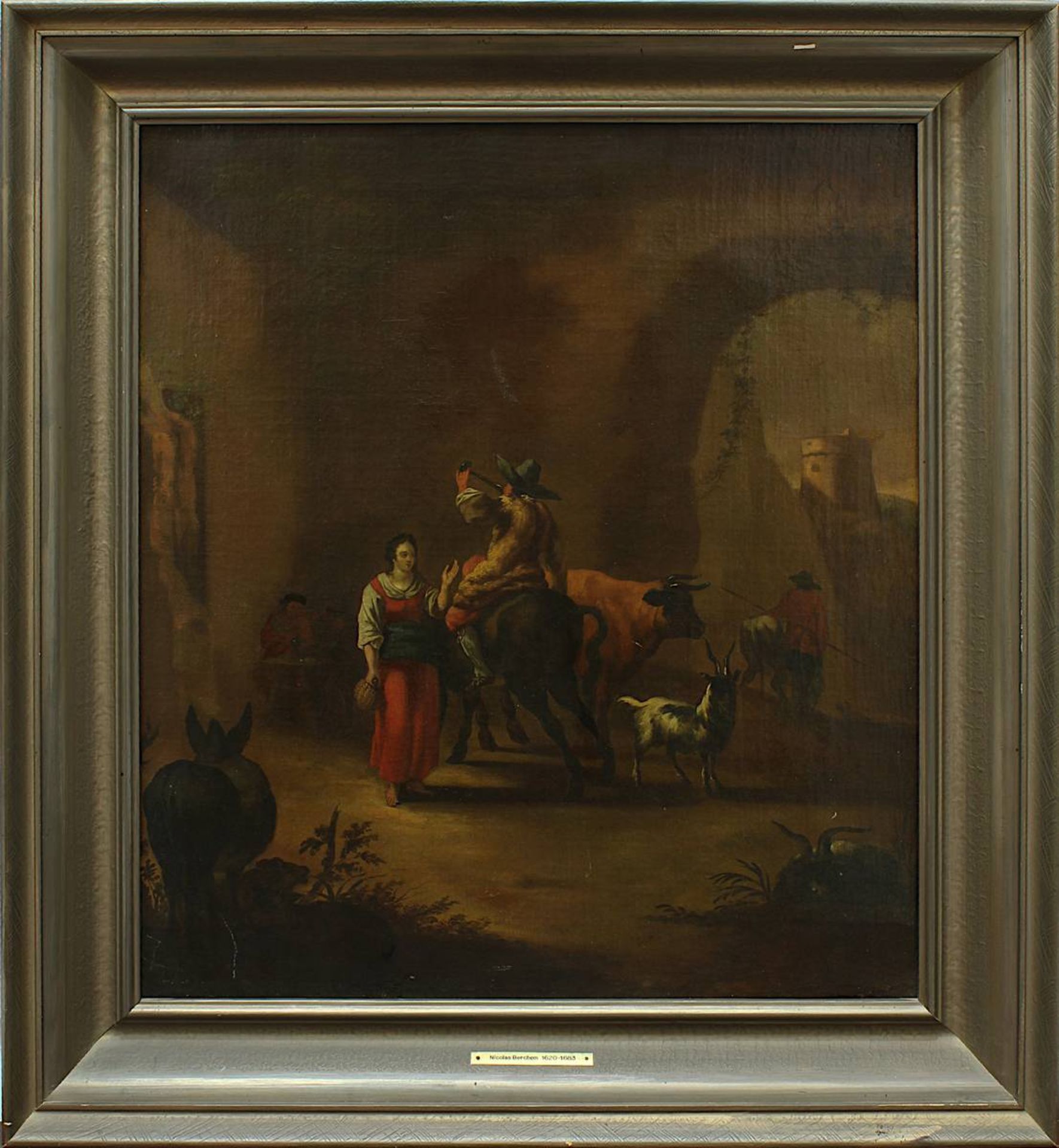 Berchem, Nicolaes Pietersz (Haarlem 1620 - 1863 Amsterdam), Bauern mit Ziegen und Rindern bei der