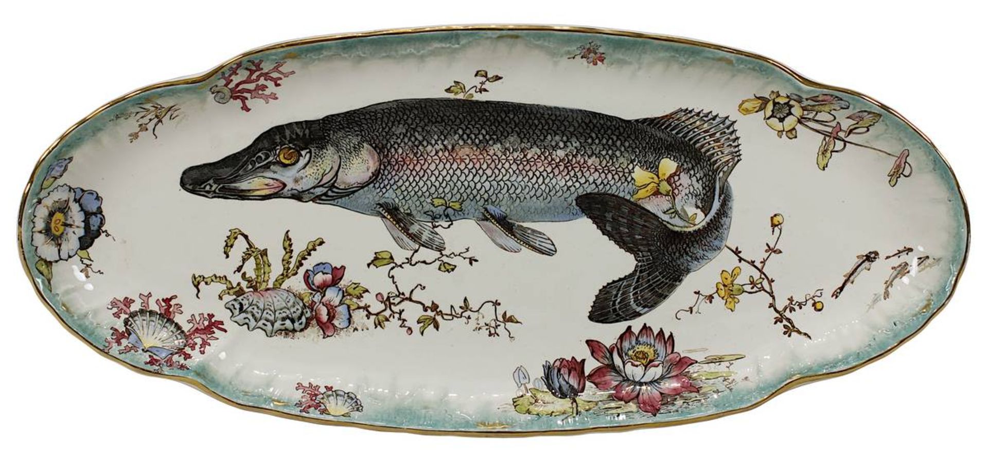 Villeroy & Boch Keramik-Wandbild und Fischplatte, Mettlach um 1890: Ovale Fischservierplatte, - Bild 2 aus 3
