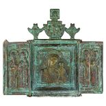 Bronze-Triptychon, Russland 1. H. 19. Jh., als kleiner Flügelaltar, mittig Bildnis der