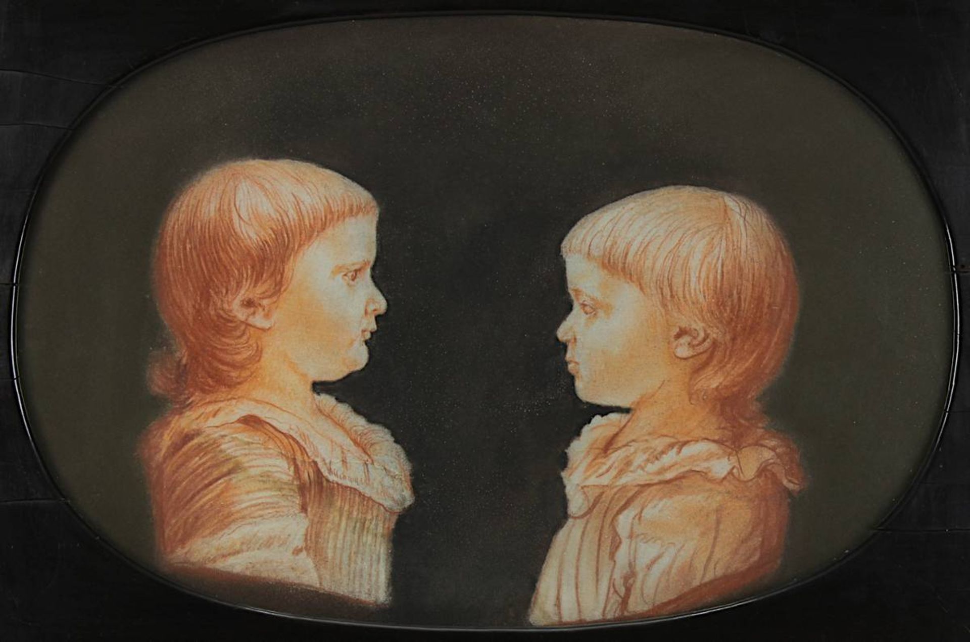 Zeichner um 1800, zwei Kinderporträts im Profil, wohl Geschwisterpaar, Mädchen u. Knabe, - Bild 2 aus 2