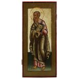 Ikone, heiliger Apostel o. Kirchenvater, Russland M. 19. Jh., als Ganzfigur, mit kostbar