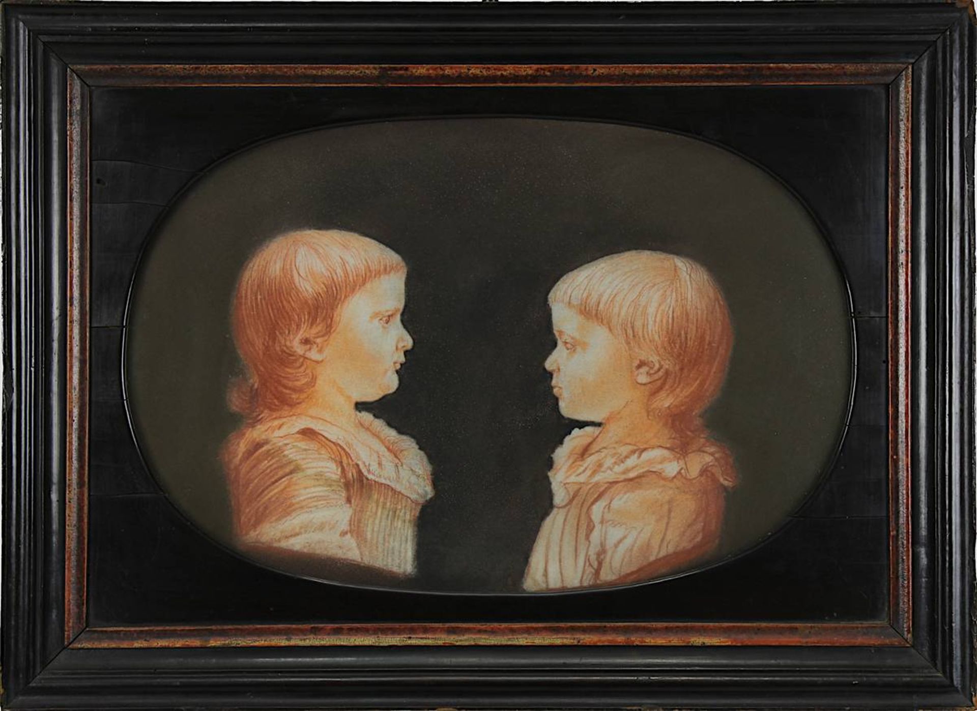 Zeichner um 1800, zwei Kinderporträts im Profil, wohl Geschwisterpaar, Mädchen u. Knabe,