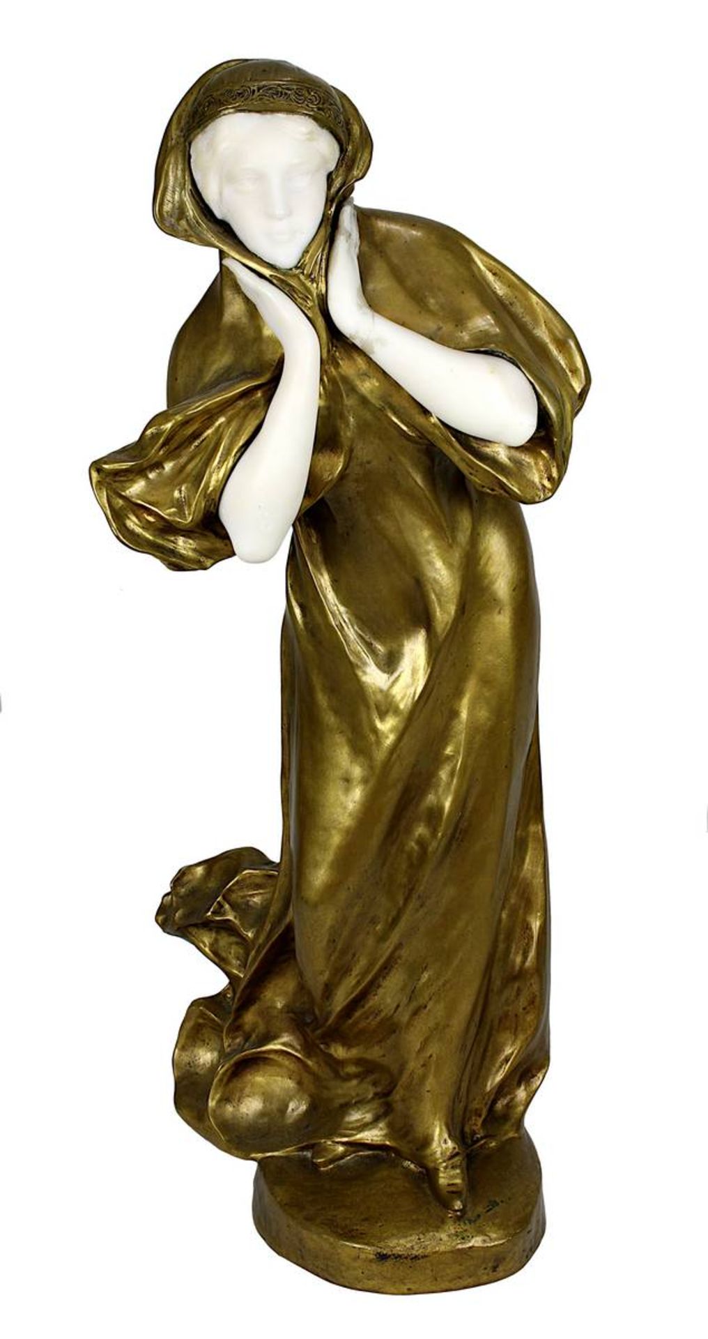 Gory, Affortunato (Florenz vor 1895 - 1925), Junges Mädchen an stürmischem Tag, Bronze golden