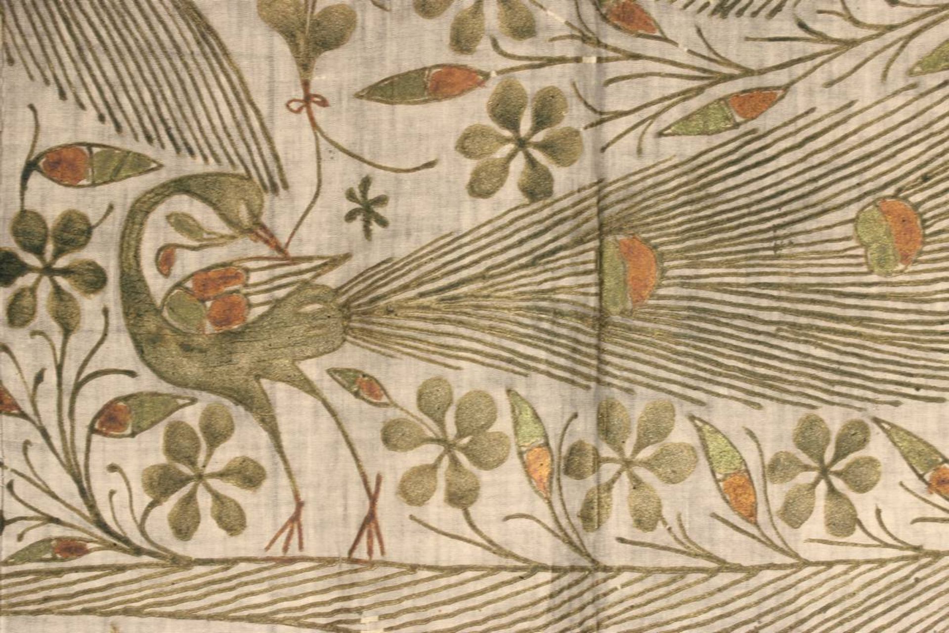 Wandbehang aus Seide, wohl Frankreich A.20.Jh., altweiße Seide mit Malerei aus verdickter, wohl - Bild 8 aus 13
