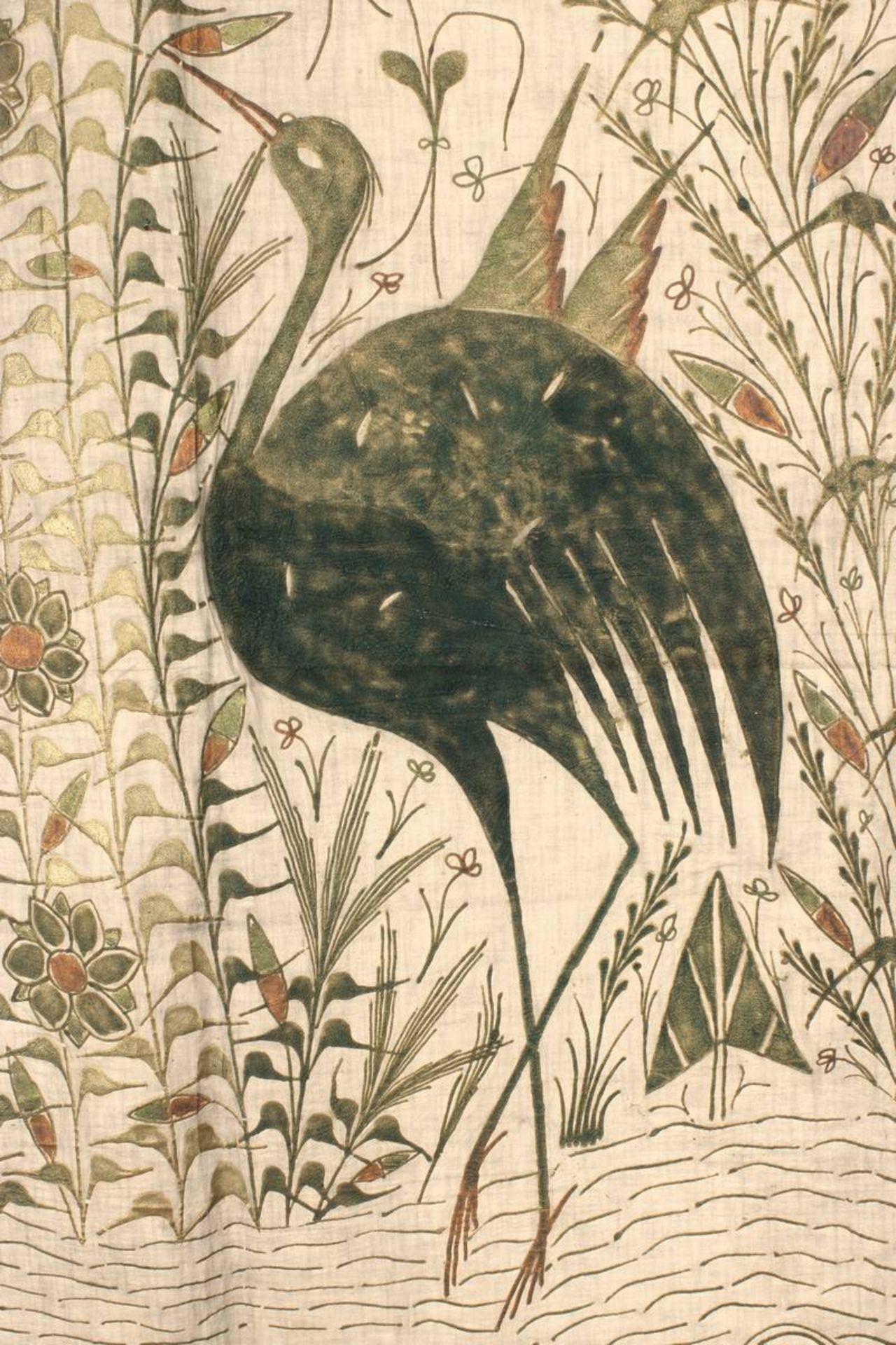 Wandbehang aus Seide, wohl Frankreich A.20.Jh., altweiße Seide mit Malerei aus verdickter, wohl - Bild 4 aus 13