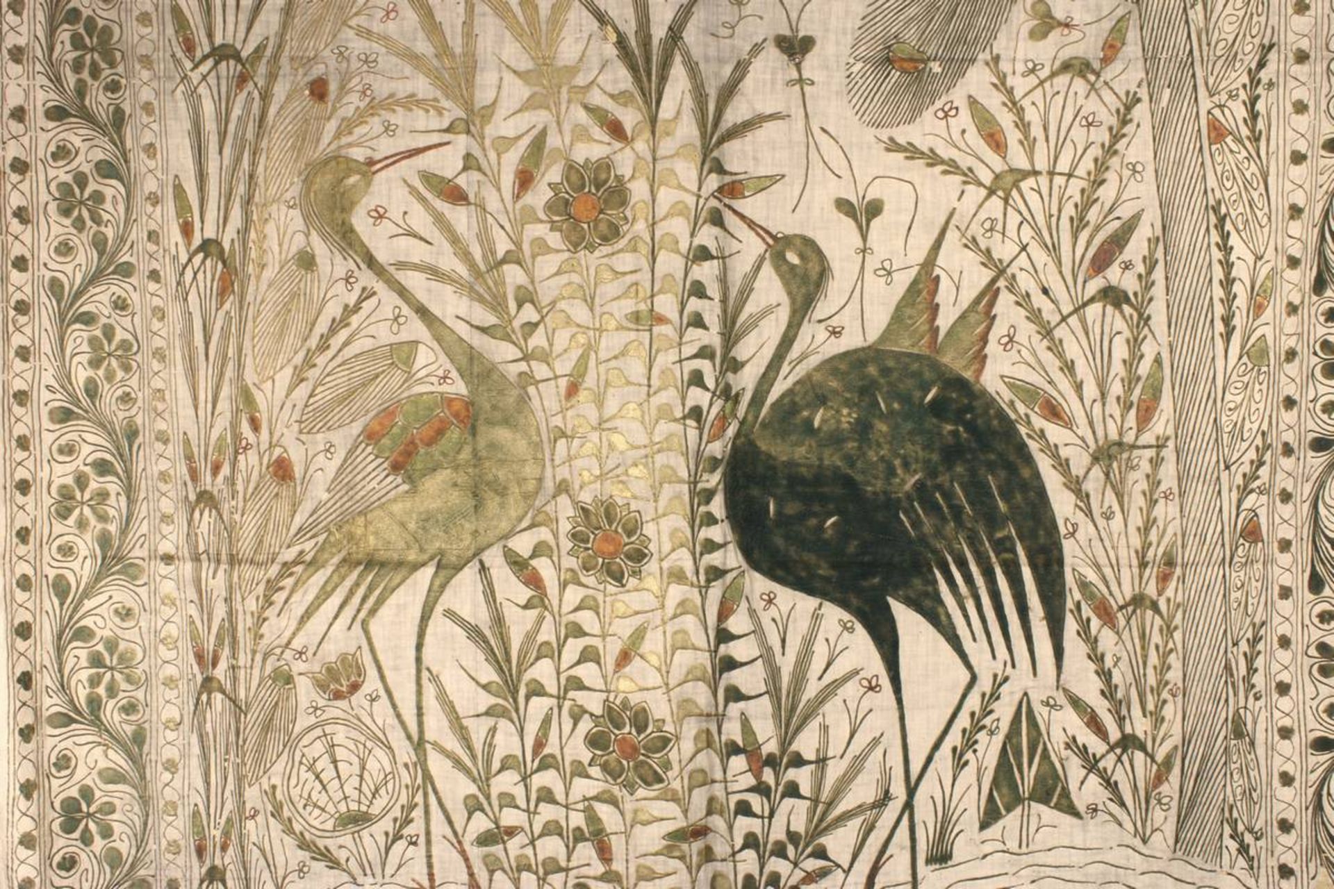 Wandbehang aus Seide, wohl Frankreich A.20.Jh., altweiße Seide mit Malerei aus verdickter, wohl - Bild 2 aus 13