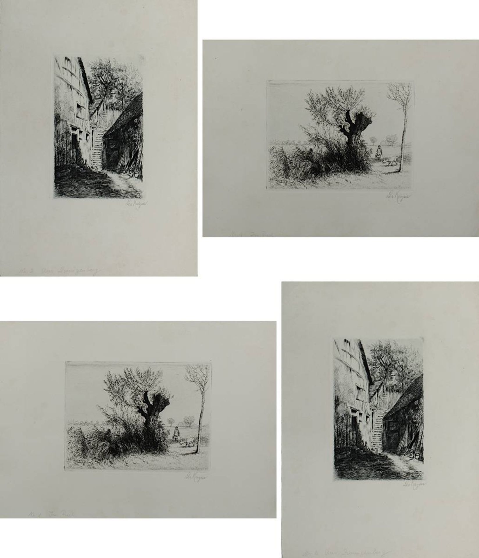 Kayser, Leopold (Darmstadt 1868 - 1933 Darmstadt), vier Radierungen: "Am Zwingenberg" (2 Stück)