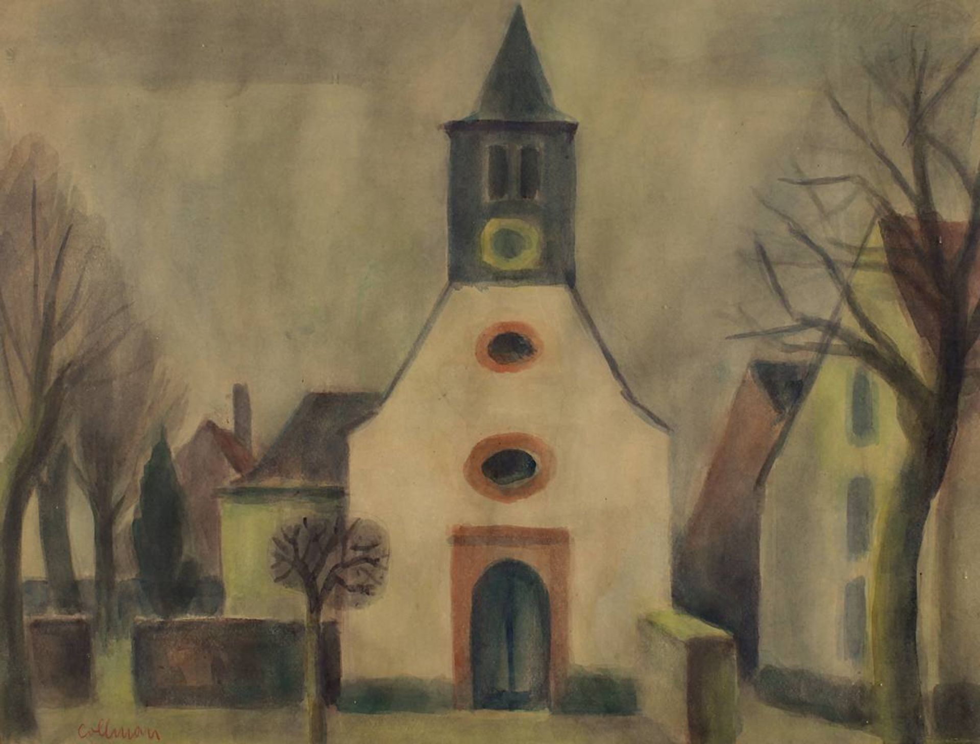 Collmann, Helmut (Rehlingen 1918 - 1996 Saarbrücken), saarländische Kirche, Aquarell 1950er Jahre, - Image 2 of 3