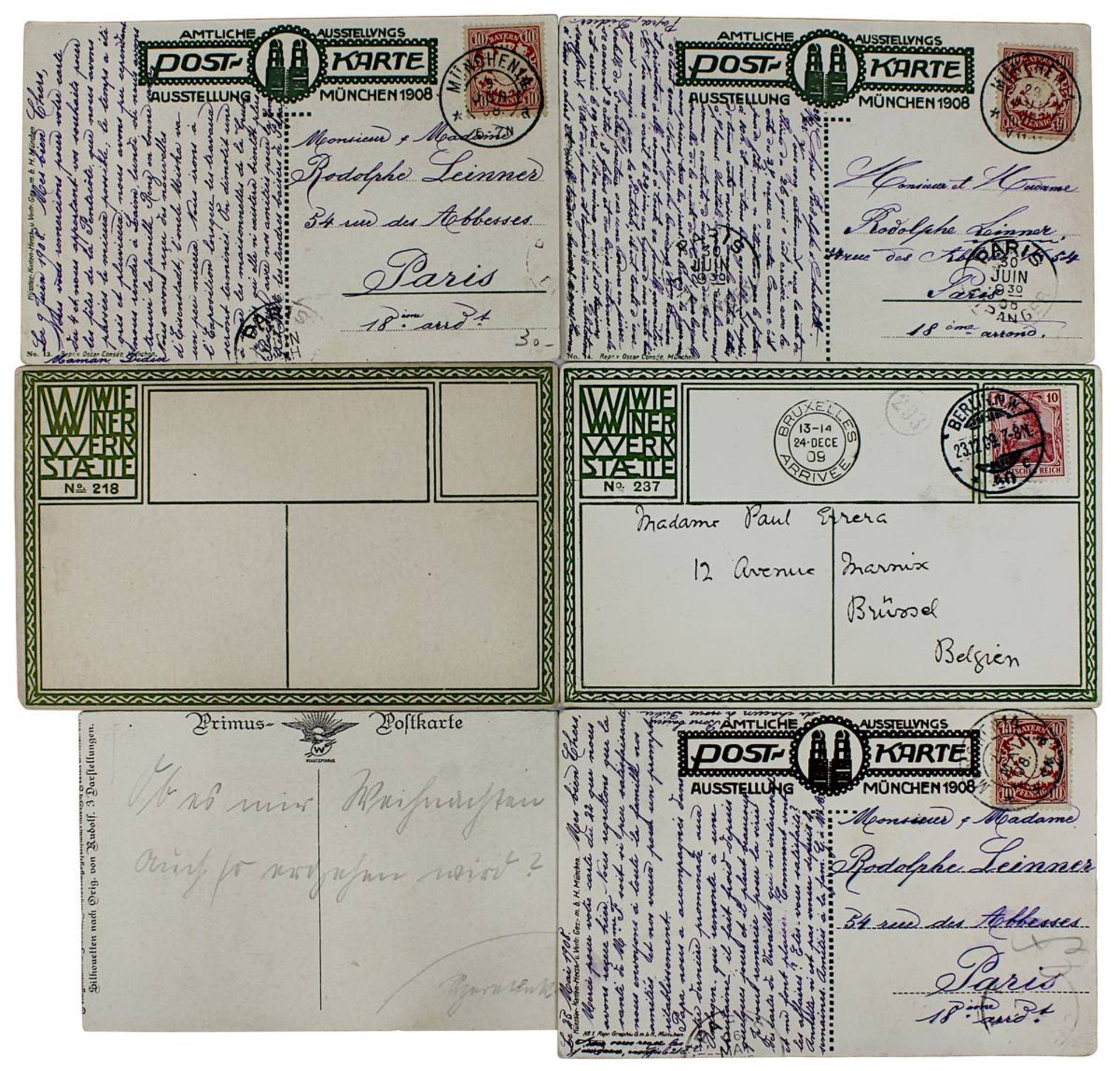 6 Jugendstil-Postkarten: 2 davon von den Wiener Werkstätten (Frau in gelbem Kleid, signiert J. - Image 2 of 2