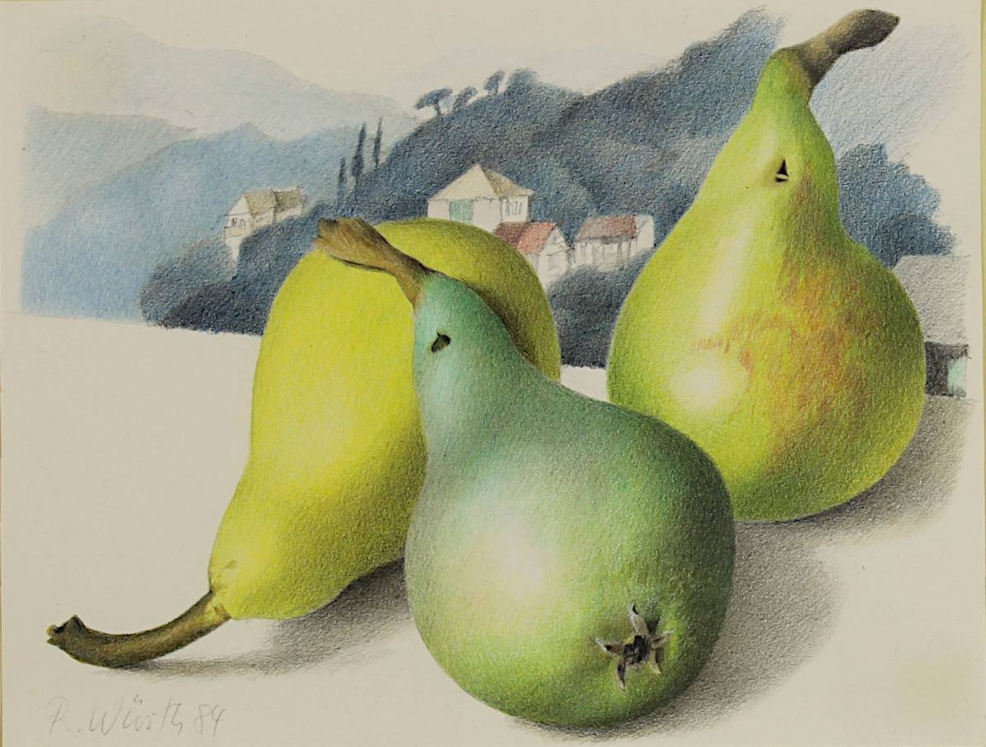 Würth, Robert (geb.Bietigheim/Bissingen 1962), "Birnen von Oneglia", Farbzeichnung, links. unt. - Image 2 of 2