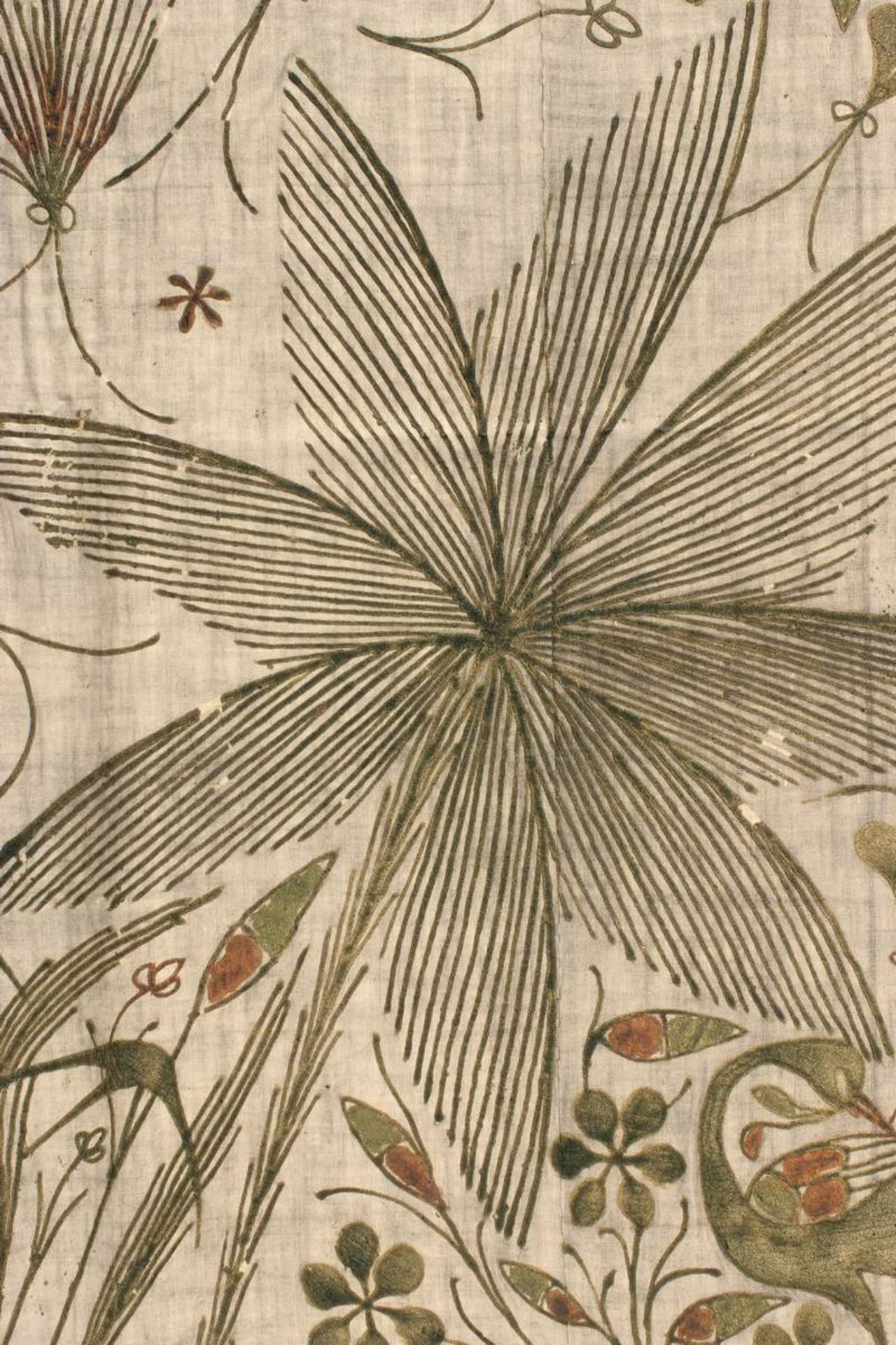 Wandbehang aus Seide, wohl Frankreich A.20.Jh., altweiße Seide mit Malerei aus verdickter, wohl - Bild 5 aus 13