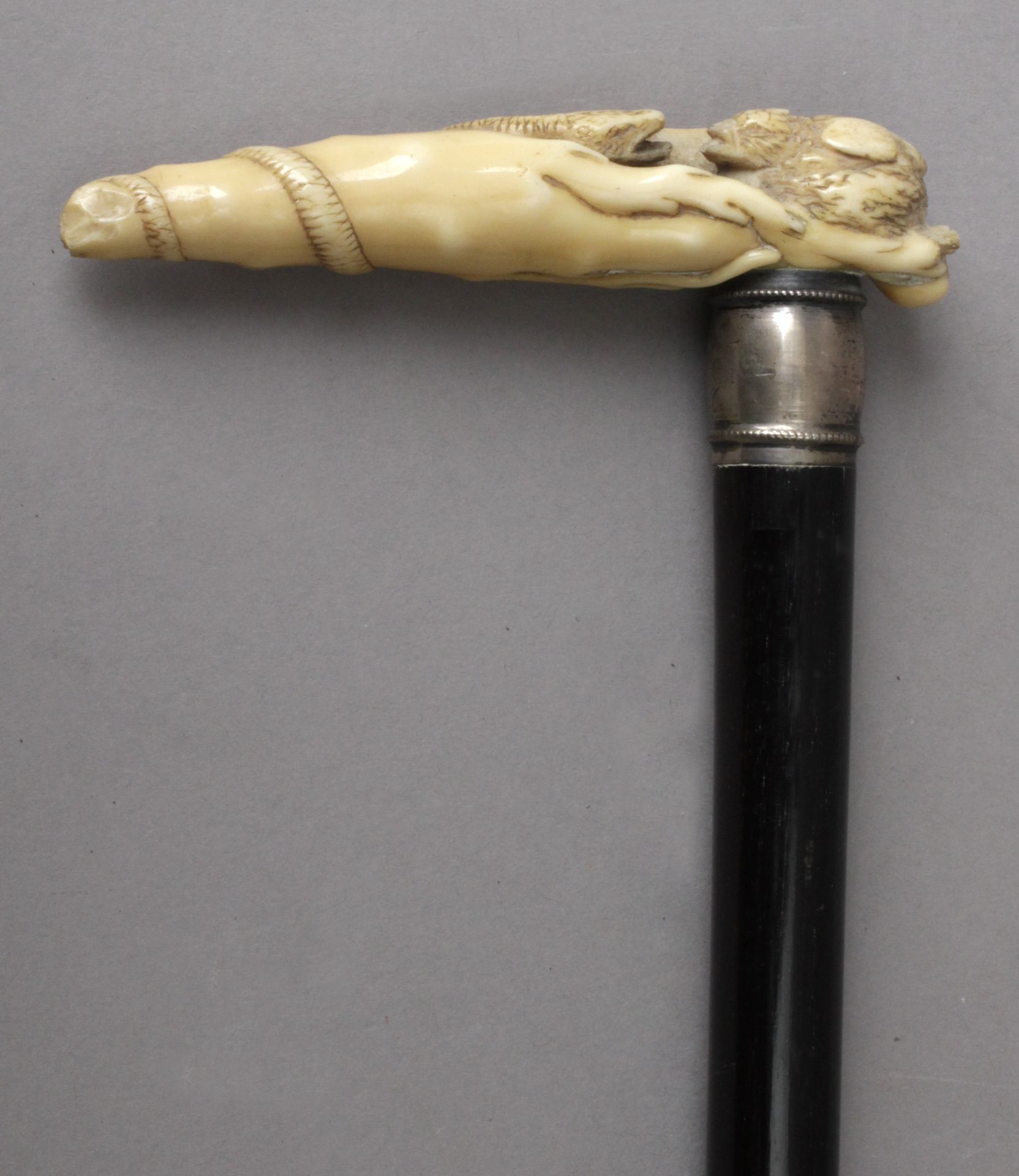 A 19th century probably English ivory handled walking stick