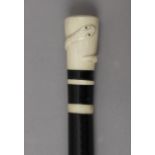 A 19th century European ivory handled walking stick