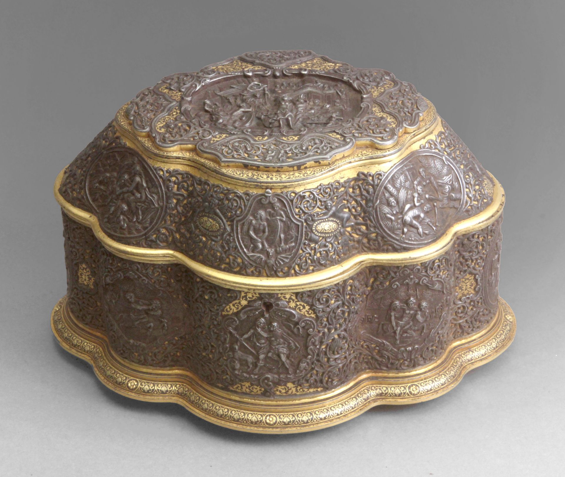 A 19th century Zuloaga style box from Toledo in damascene iron