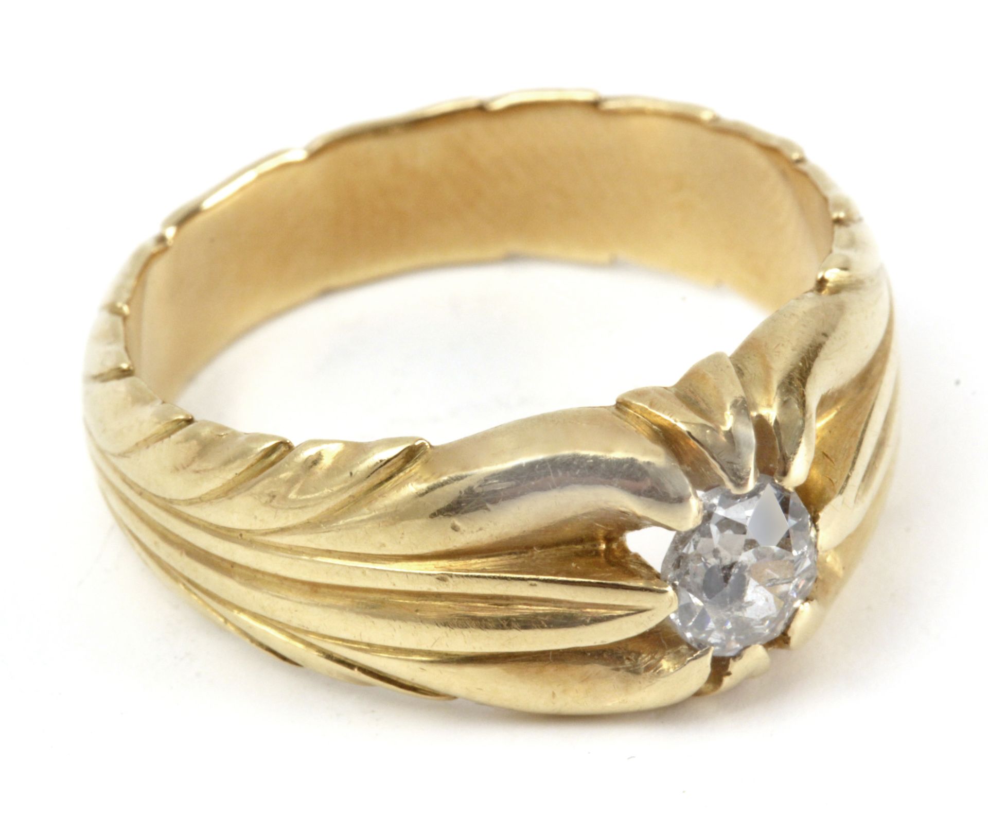 A 0,33 ct. old European cut diamond solitaire ring with an 18k. yellow gold setting - Bild 2 aus 2