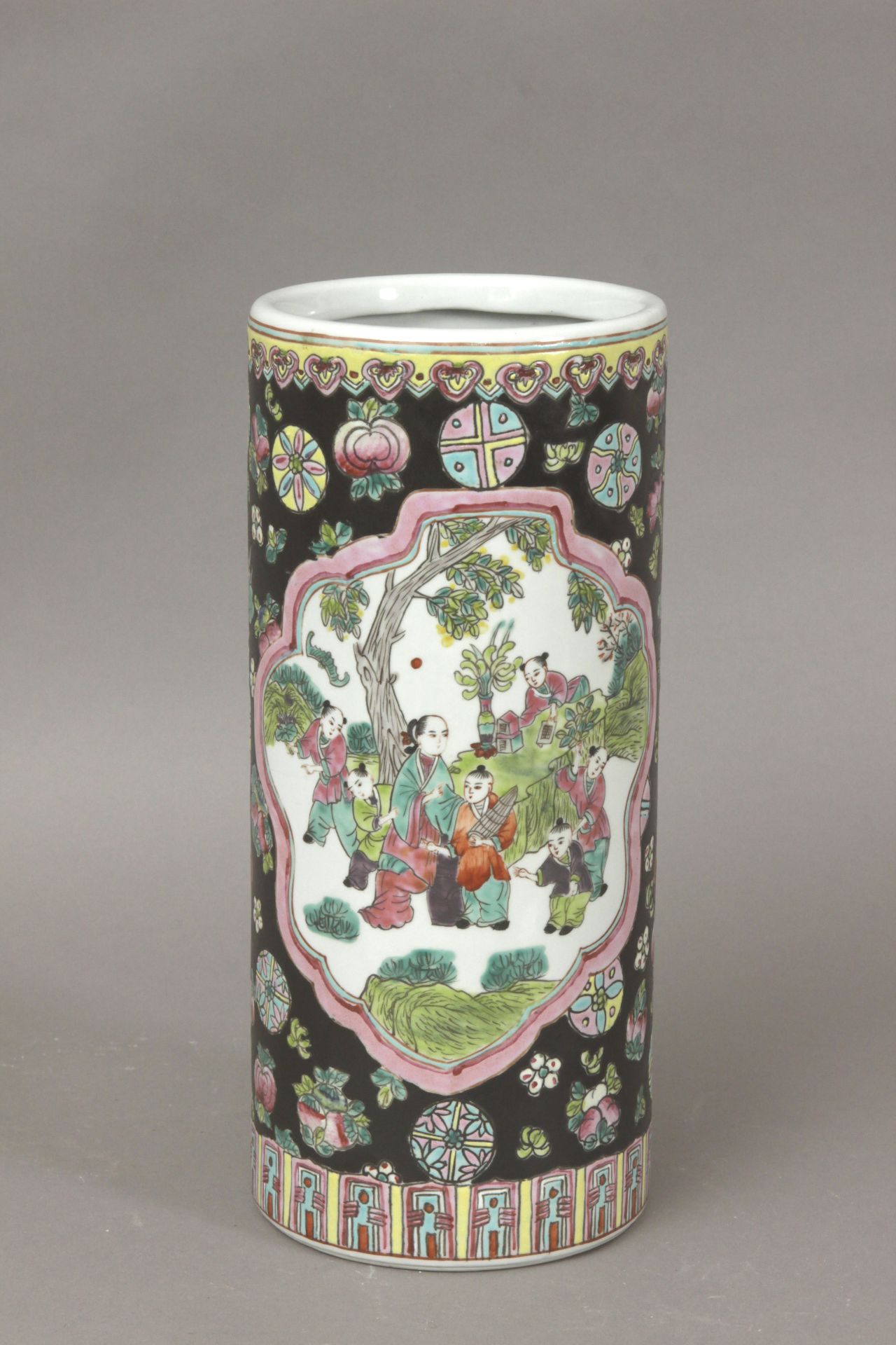A 20th century Famille Noire porcelain brush pot - Image 2 of 6