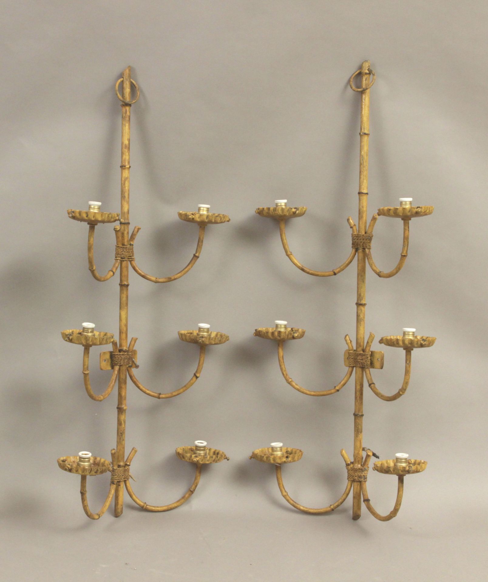 A pair of 20th century bamboo shaped wall lights