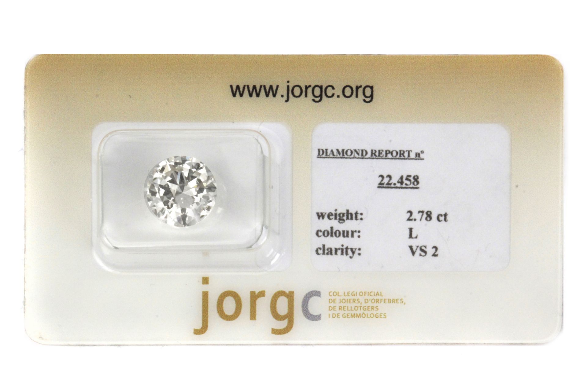 A 2,78 ct. loose diamond. Brilliant cut, colour L, clarity VS2