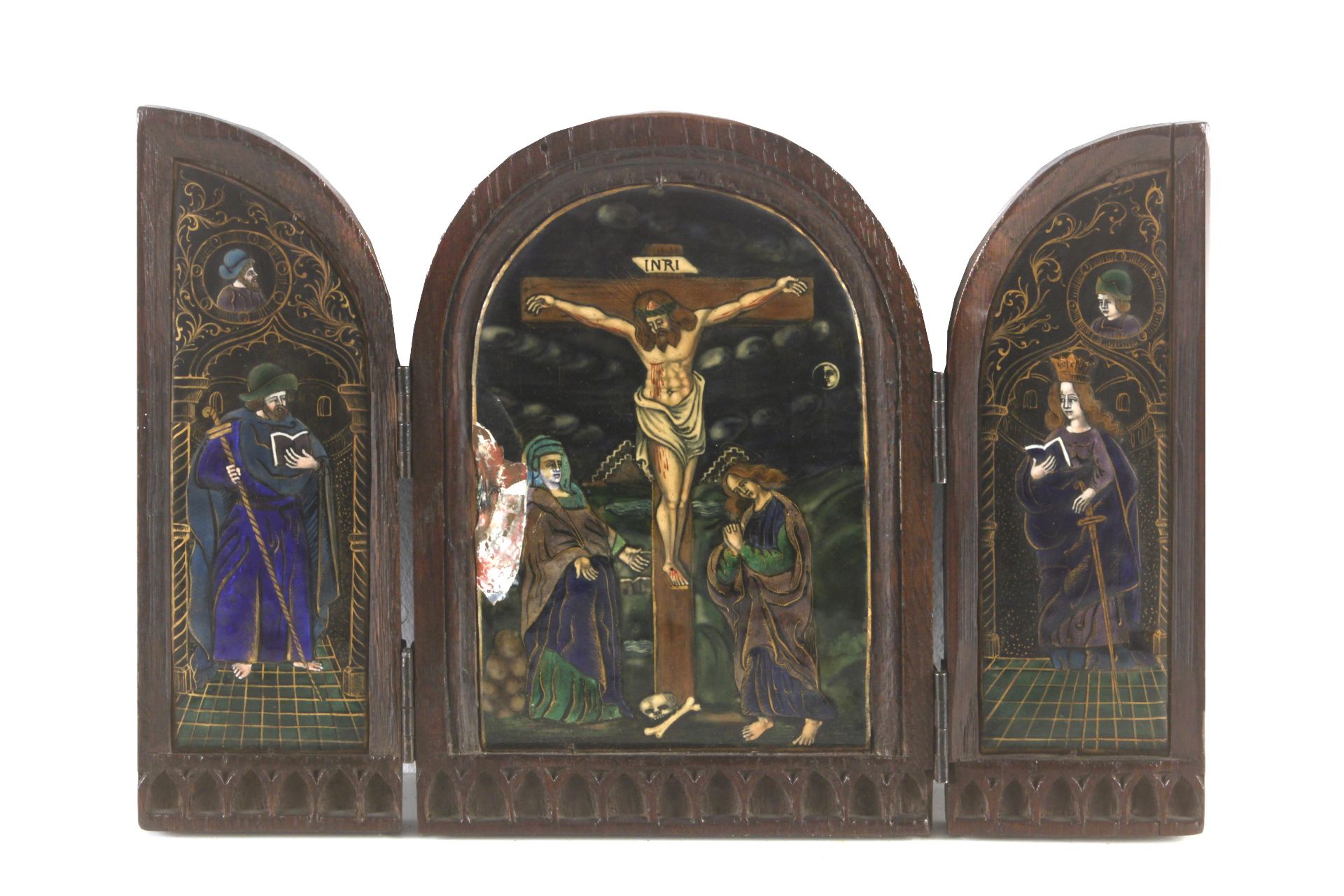 A 19th century Neo-Gothic triptych with Limoges enamels