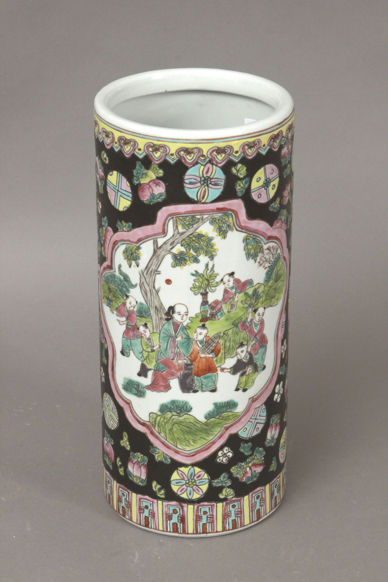 A 20th century Famille Noire porcelain brush pot