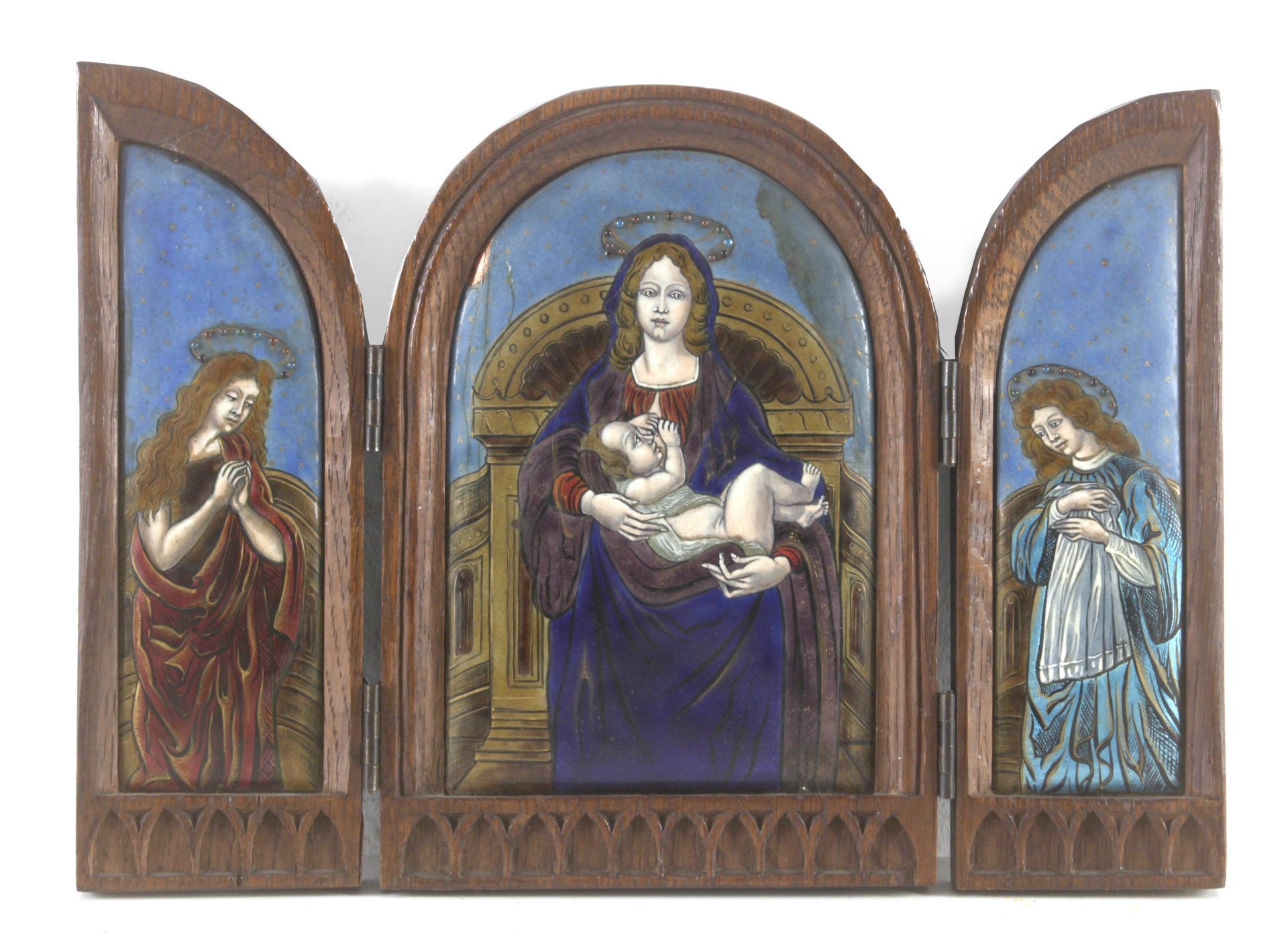 A 19th century Neo-Gothic triptych with Limoges enamels