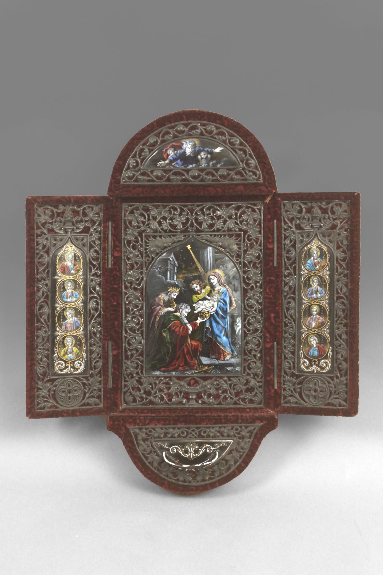A 19th century Russian triptych with devotional enamels